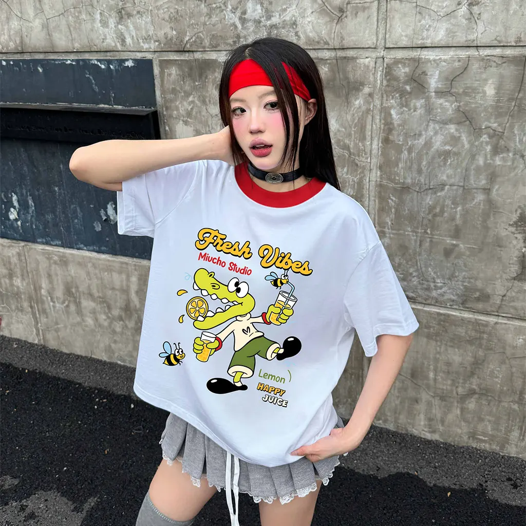 Áo thun boxy phối cổ đỏ hoạt hình dễ thương Miucho 3152_thumbnail_2