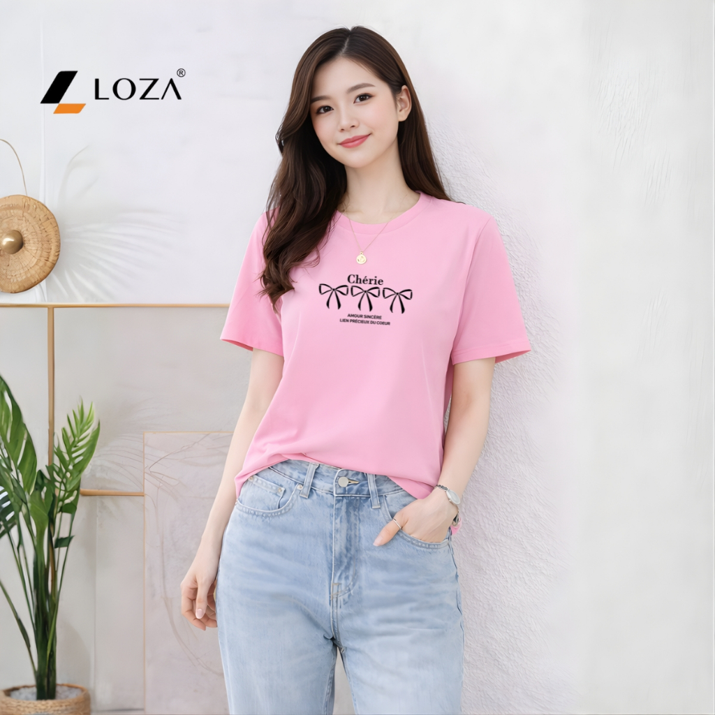 [Form rộng] Áo phông nữ dáng rộng hình nơ và chữ Chérie - Loza RT8453_thumbnail_1