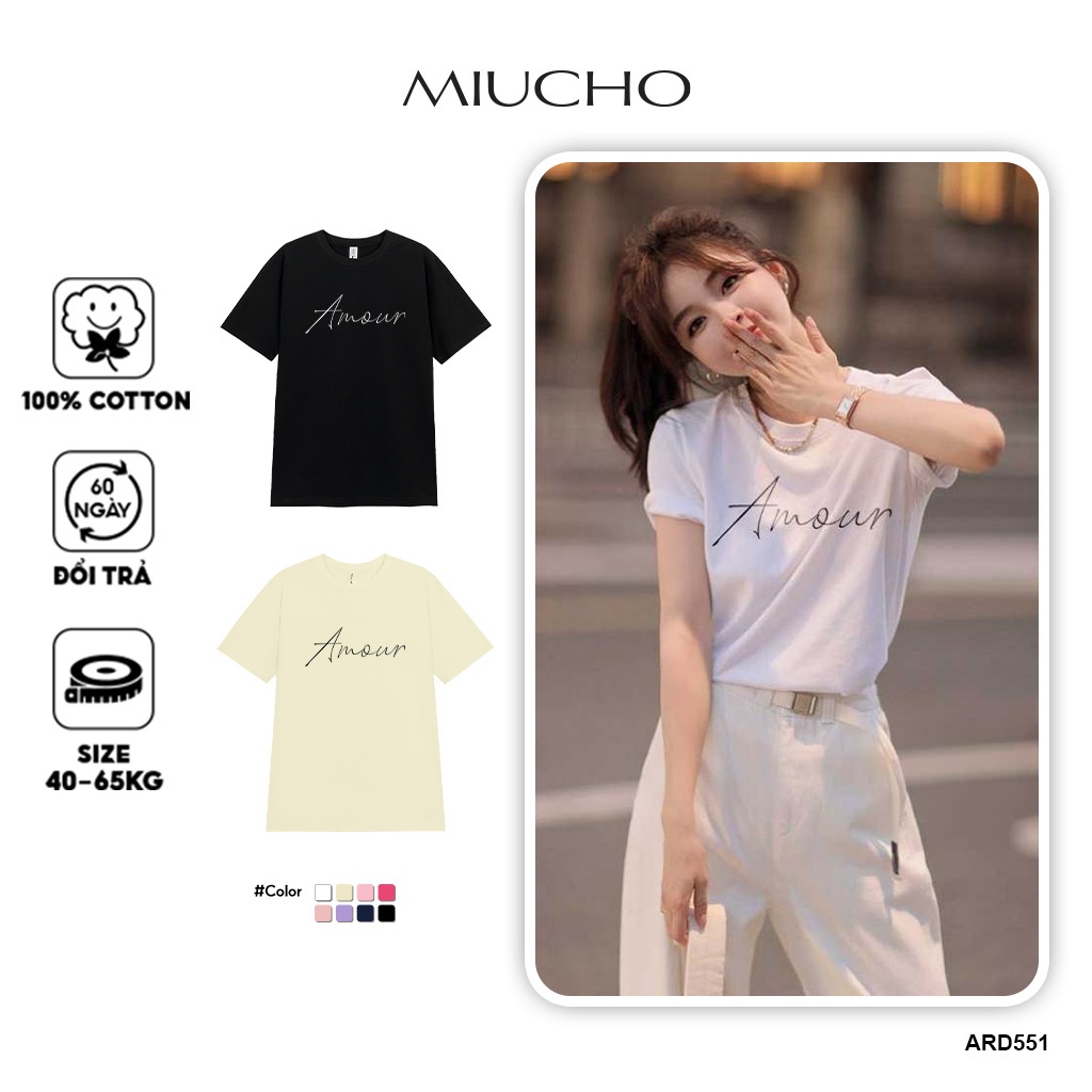 Áo thun nữ form vừa regular ARD551 Miucho Chic cotton cổ tròn in basic