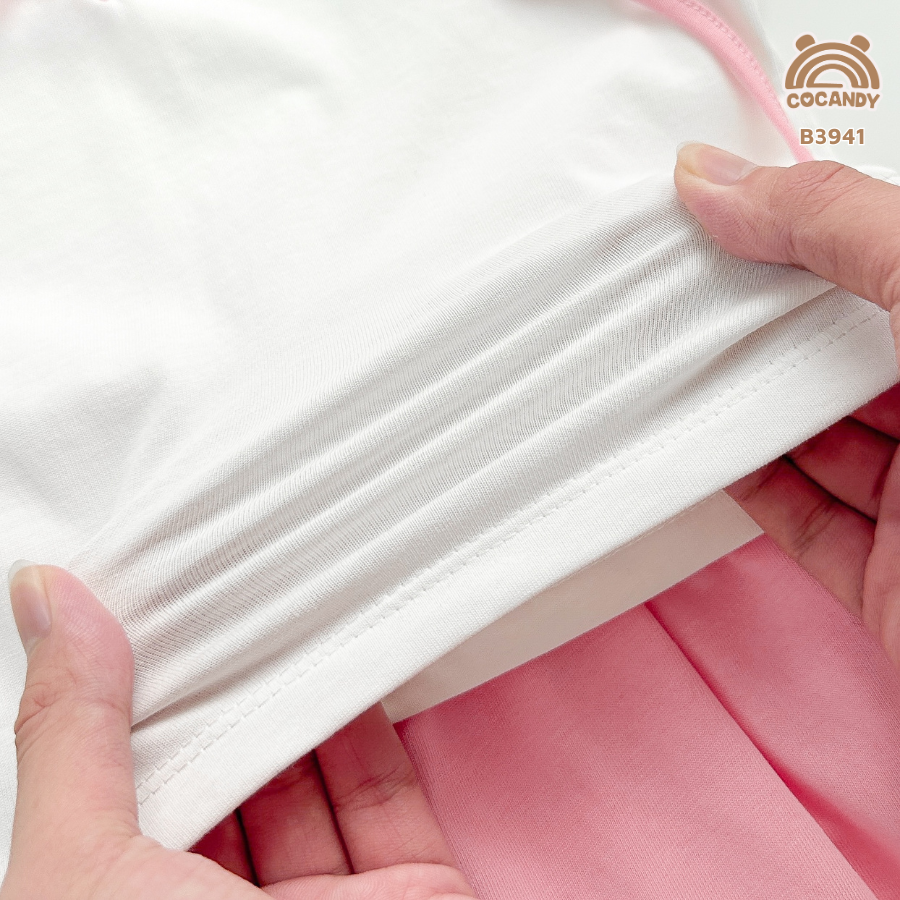 Bộ cộc ba lỗ HỒNG TRẮNG cổ V thắt nơ_thumbnail_3