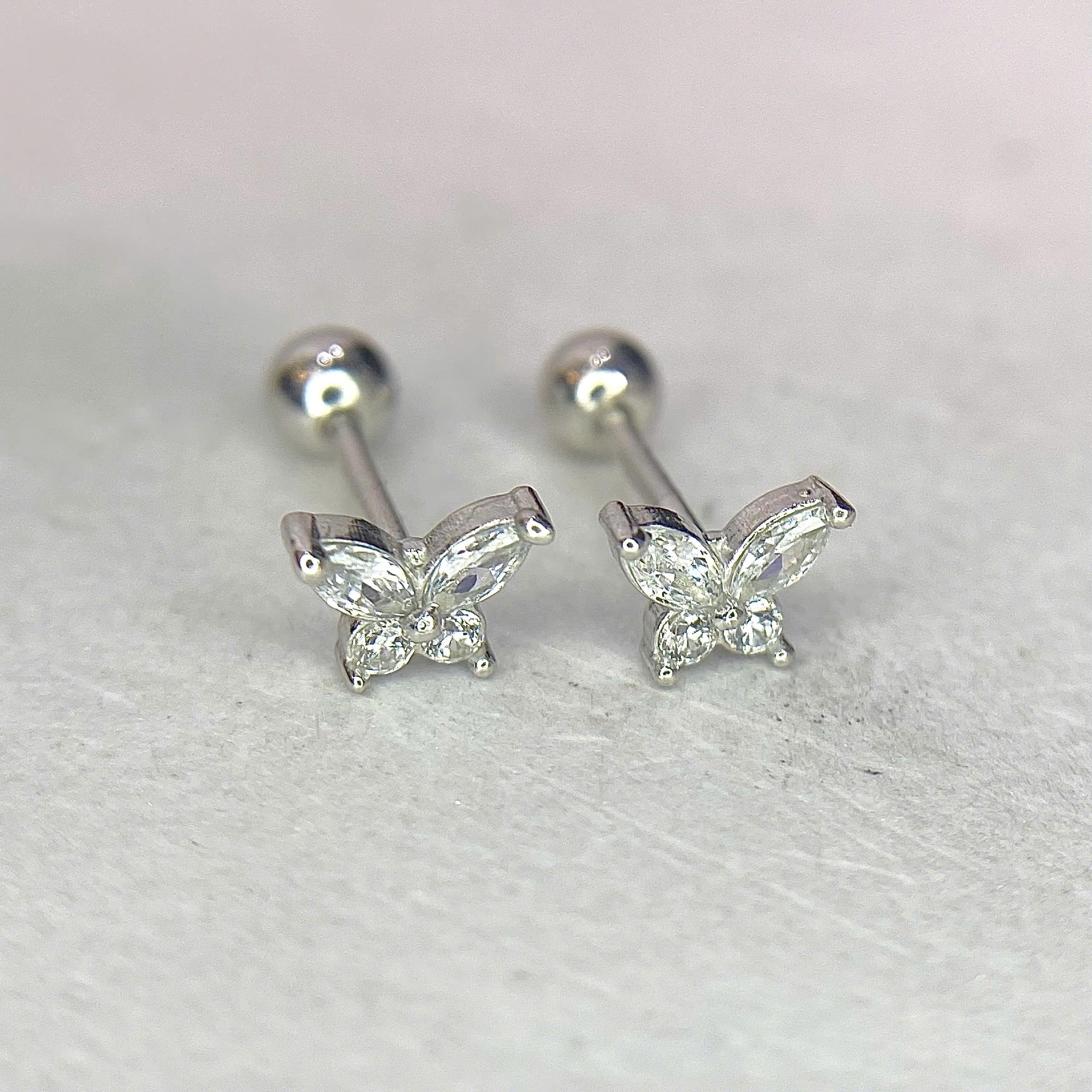 Khuyên kiểu bạc si kim bướm trắng nhỏ