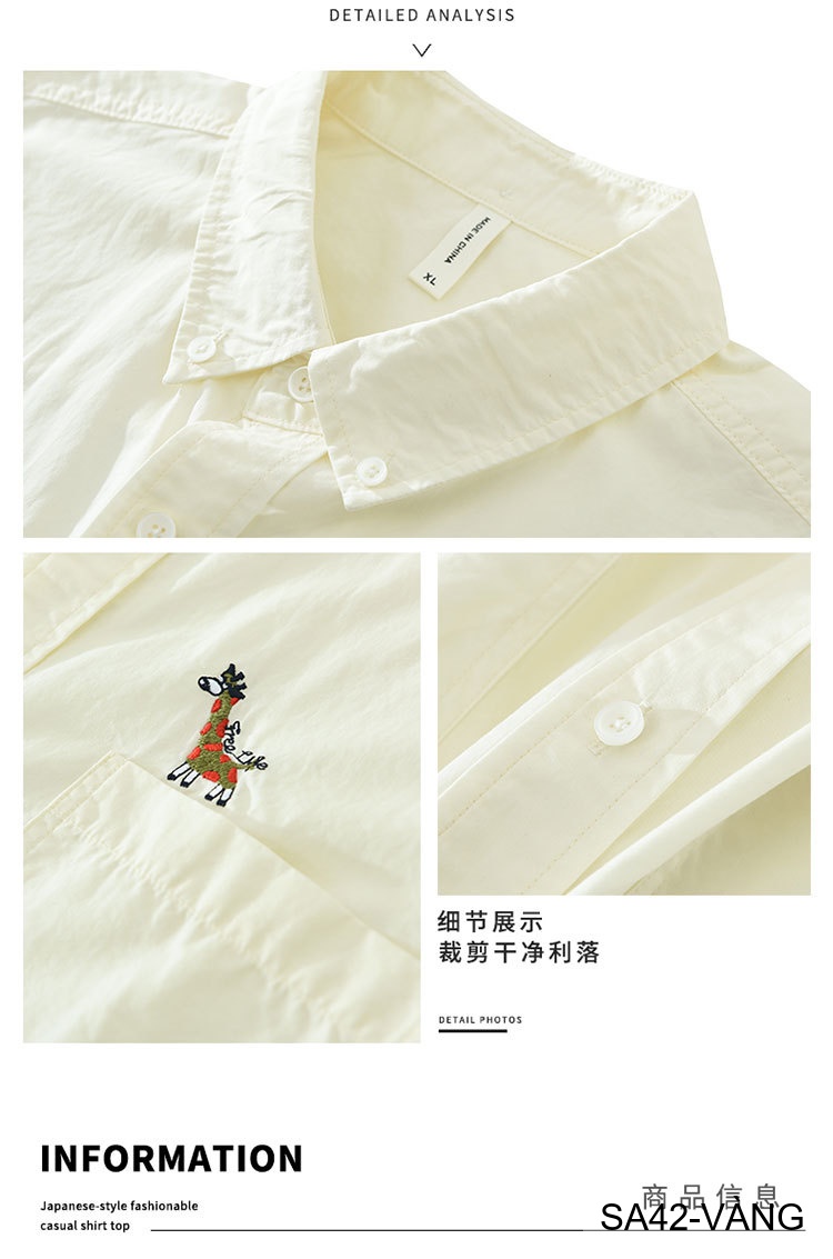 SA42 - Áo sơ mi nam ngắn tay phong cách Nhật, thêu hình hươu cao cổ, chất cotton thoáng mát_thumbnail_14