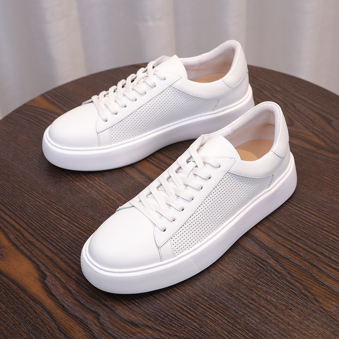 Giày trắng đục lỗ thoáng khí mùa hè mới dành cho nam giày thể thao phiên bản Hàn Quốc thời trang hợp thời trang da thật giày nam siêu nhẹ_thumbnail_4