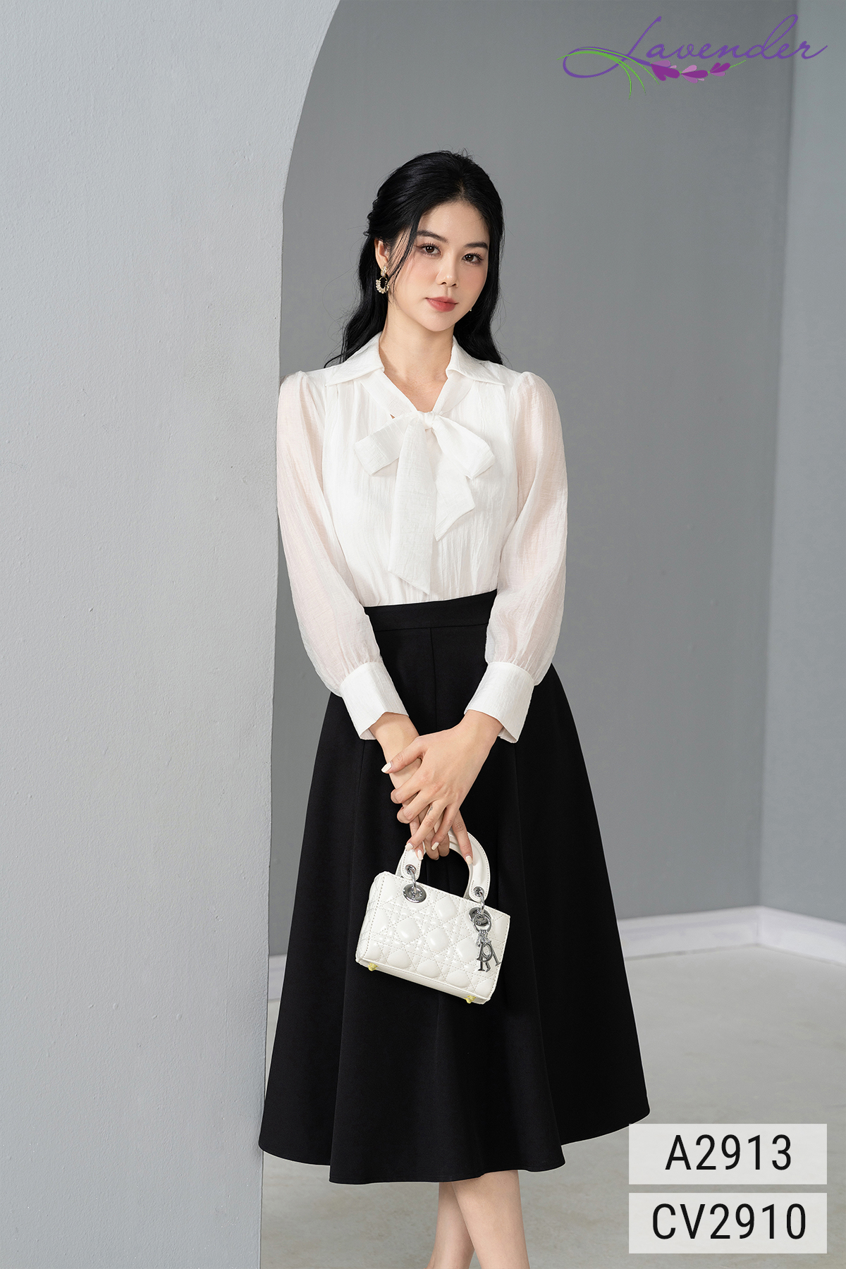 Áo sơ mi trắng nữ công sở LAVENDER tay dài cổ nơ A2913_thumbnail_2