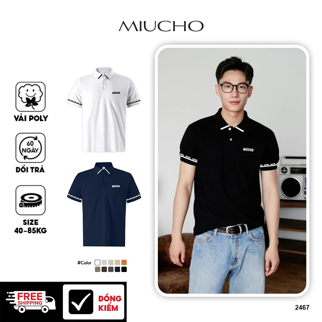 Áo polo nam trẻ trung 2467 Miucho Iconic chất vải cá sấu thoáng mát đứng form in mix