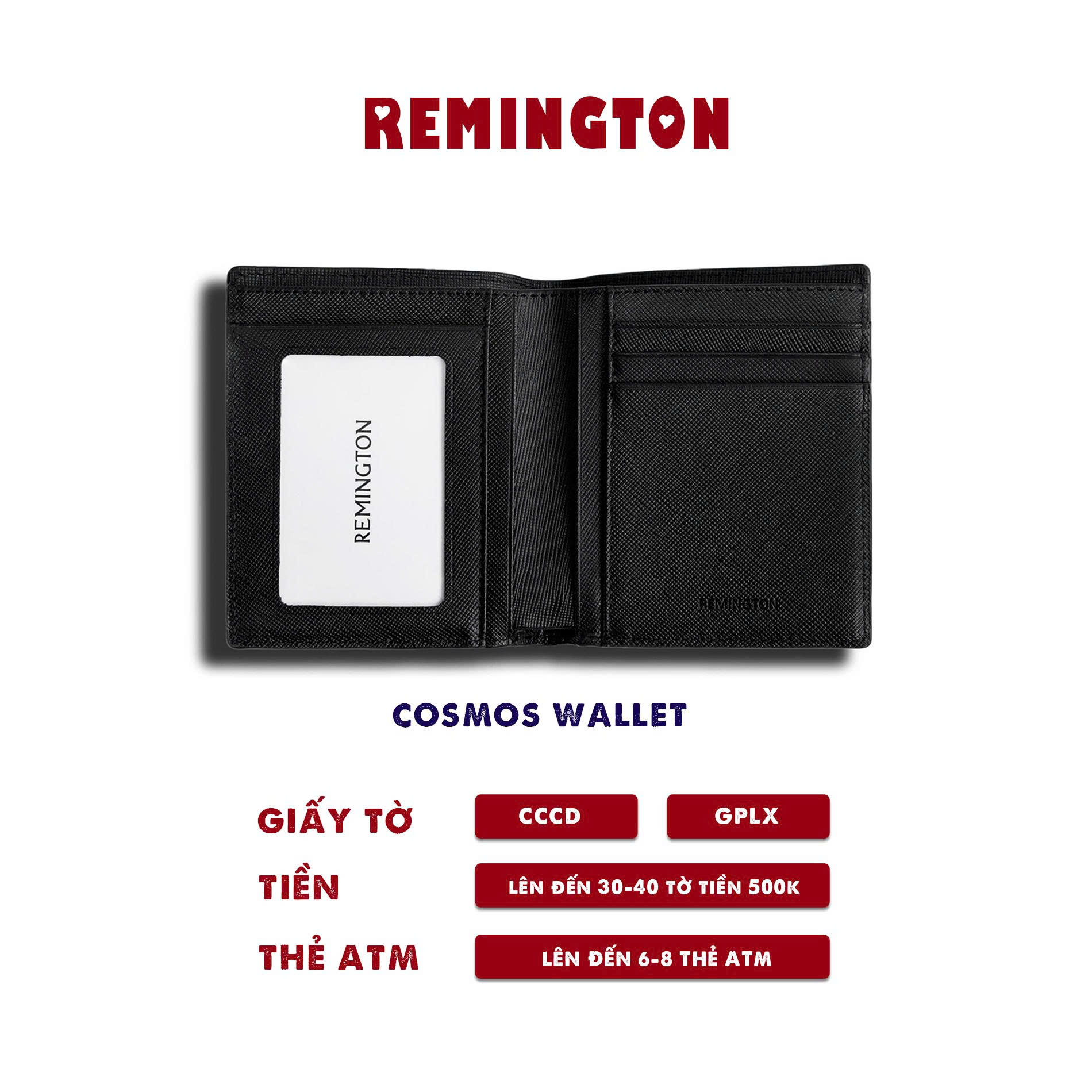 [ Fullbox đã gói quà ] Ví nam khắc tên theo yêu cầu Remington - Cosmos đứng fullbox miễn phí in 3 ảnh và tặng kèm hộp, túi giấy làm quà tặng_thumbnail_2