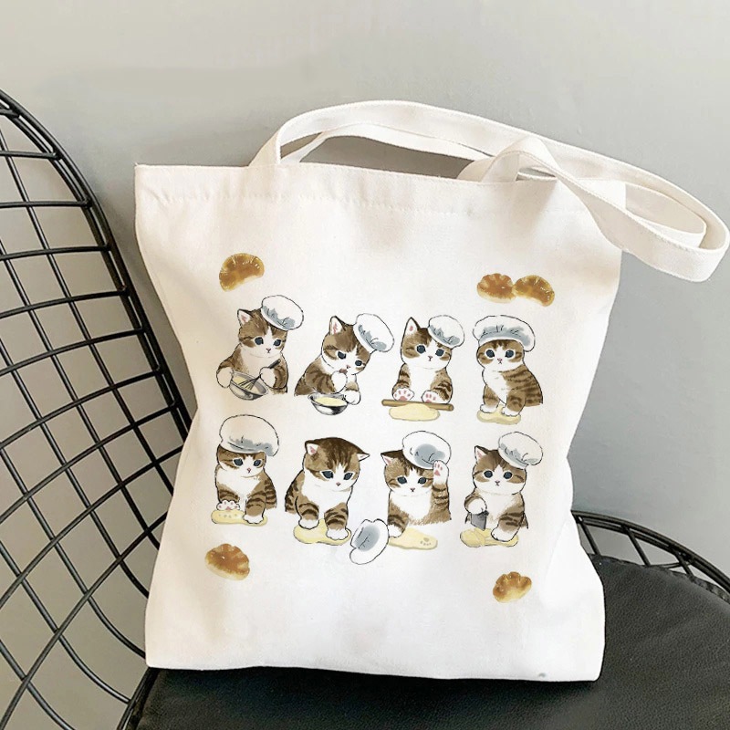 Túi tote phong cách Hàn Quốc in hình mèo - Túi vải canvas kích thước 33x37cm đựng vừa A4 và laptop - TOTE09_thumbnail_4