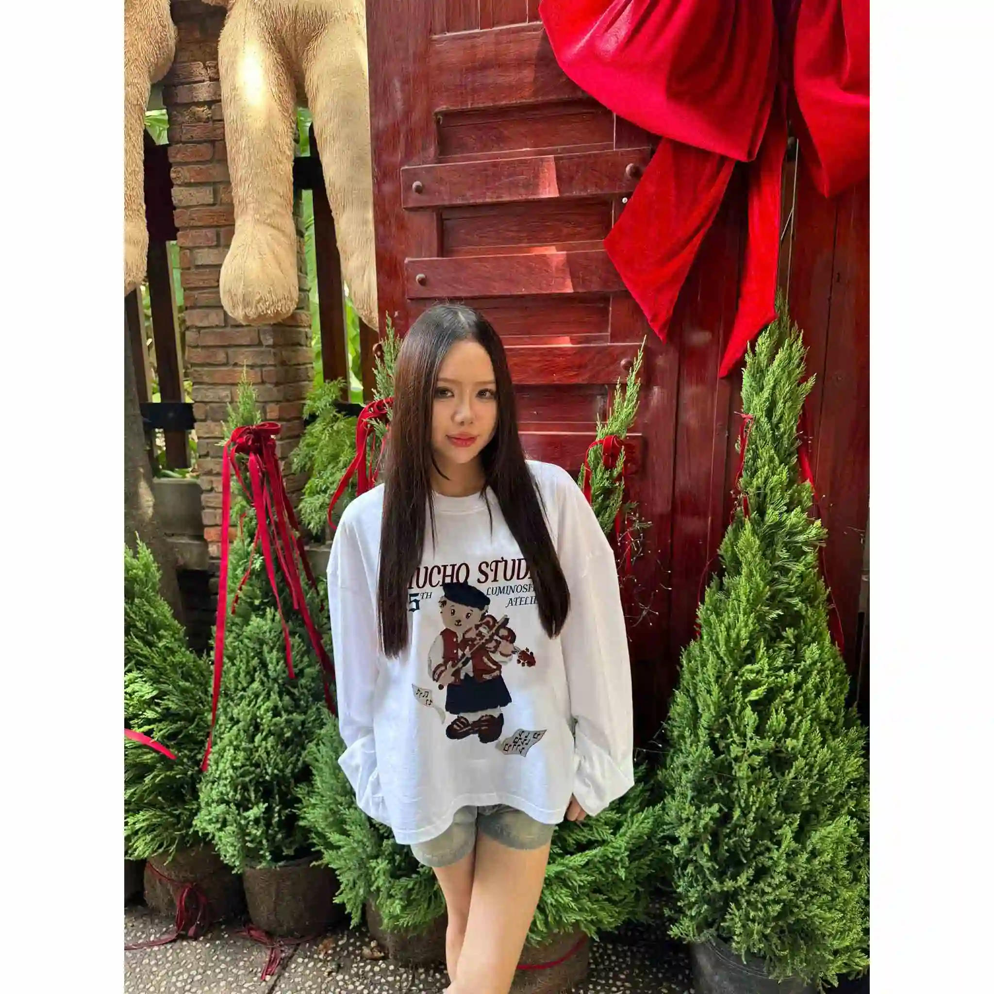 Áo thun boxy tay dài unisex Miucho Studio cotton cao cấp thoáng mát gấu teddy in mix 2707_thumbnail_4