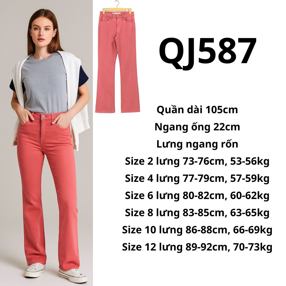 QJ587 Quần jeans hồng - loe