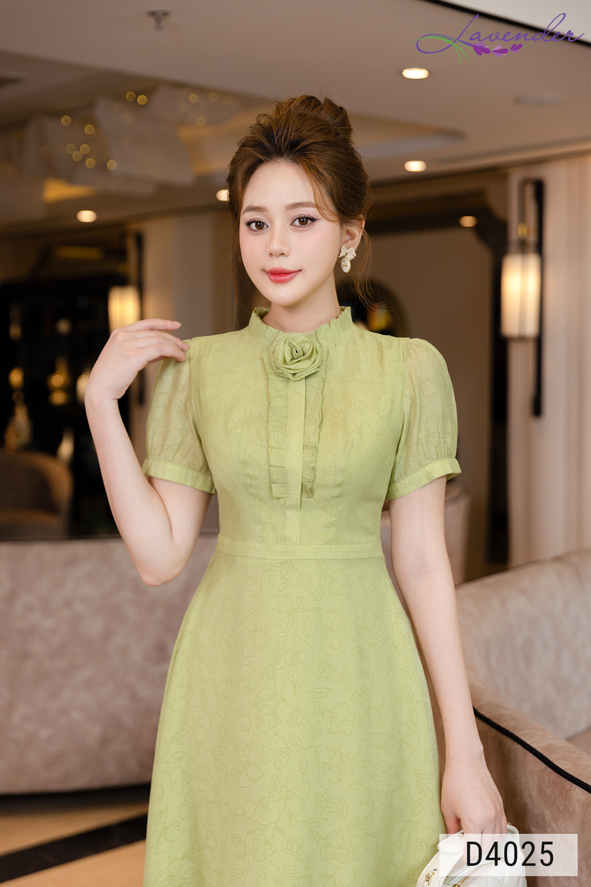 Đầm xòe vân hoa xanh cốm tay ngắn D4025_thumbnail_3