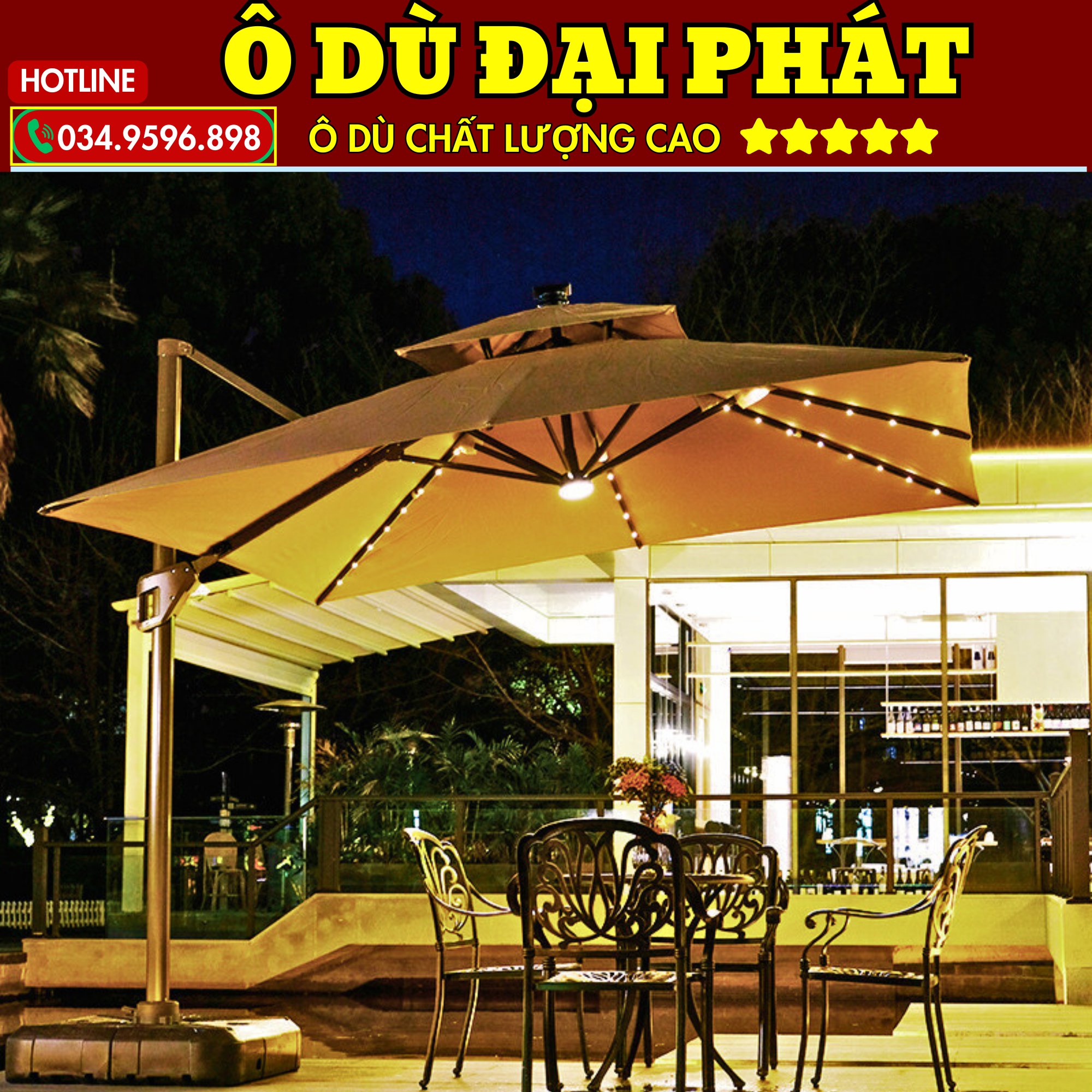 ô dù lệch tâm 3m x 3m có đèn led hạt