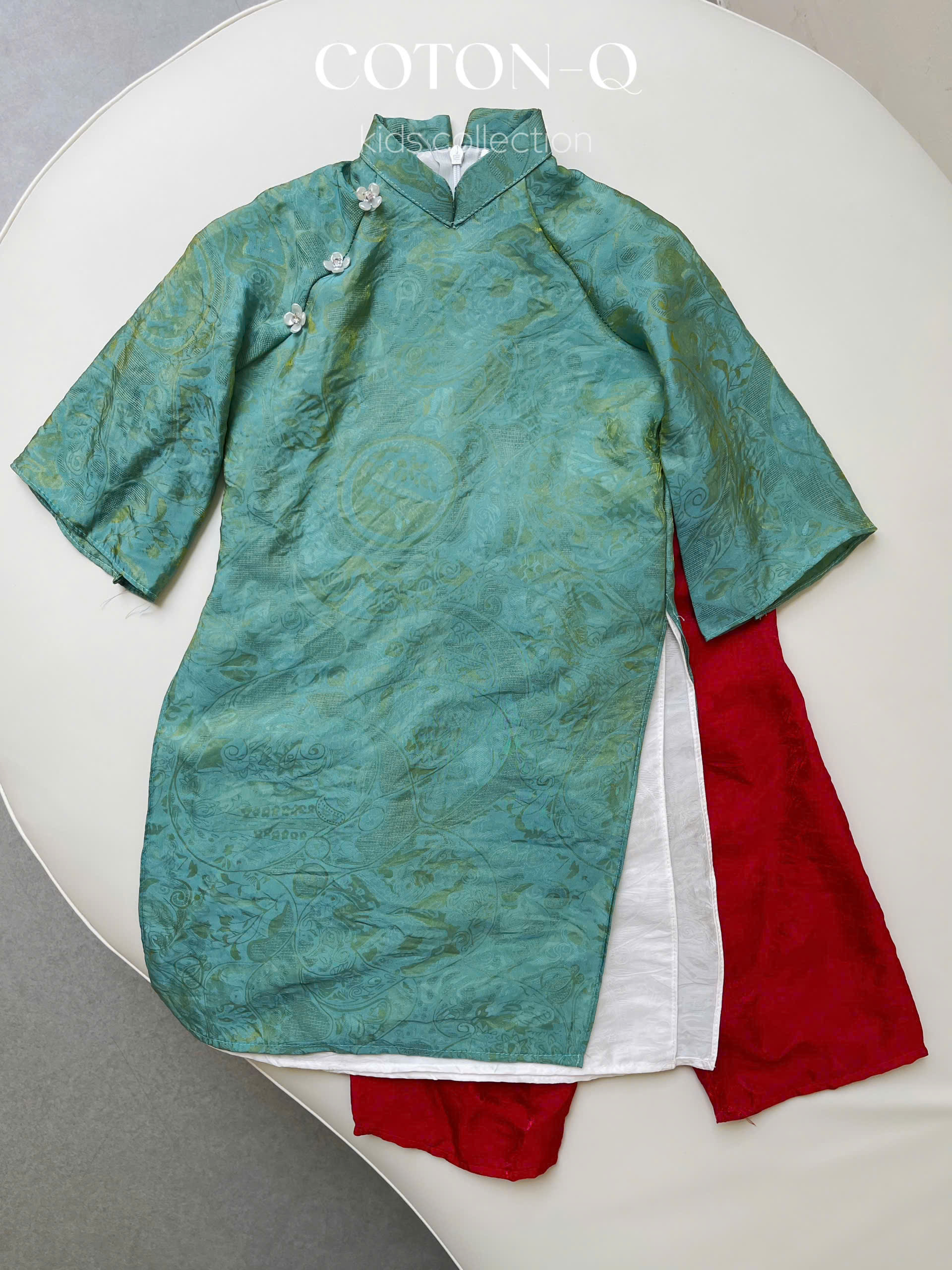 E67 - Set áo dài bé 4 tà ( XANH )