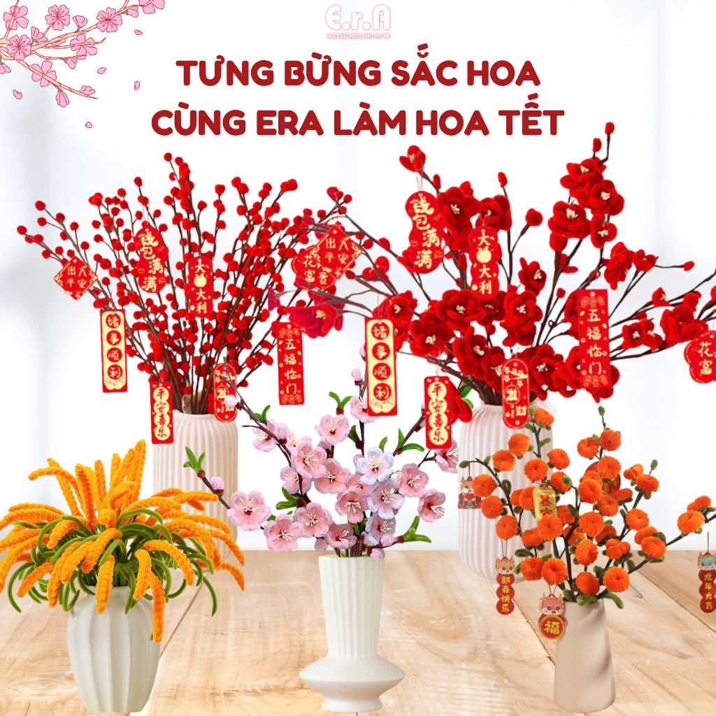 Hoa đào đỏ, mai vàng, đào hồng kẽm nhung