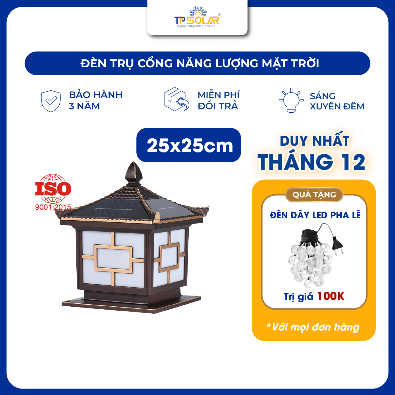 Đèn trụ cổng mái ngói nâng cấp năng lượng mặt trời (TP.TC01.25/ TP.TC01.30)