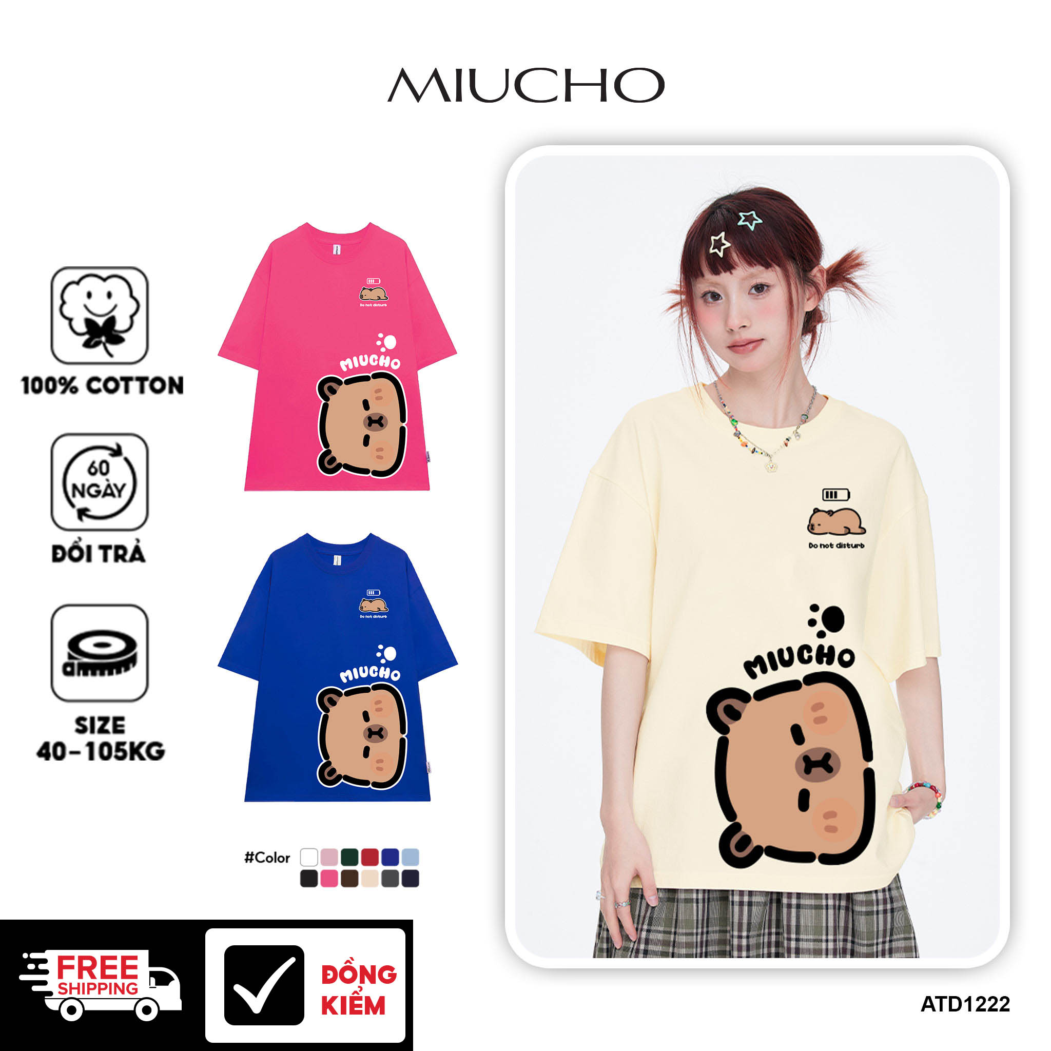 Áo thun Capybara form rộng local brand ATD1222 Miucho tay ngắn cổ tròn in mix