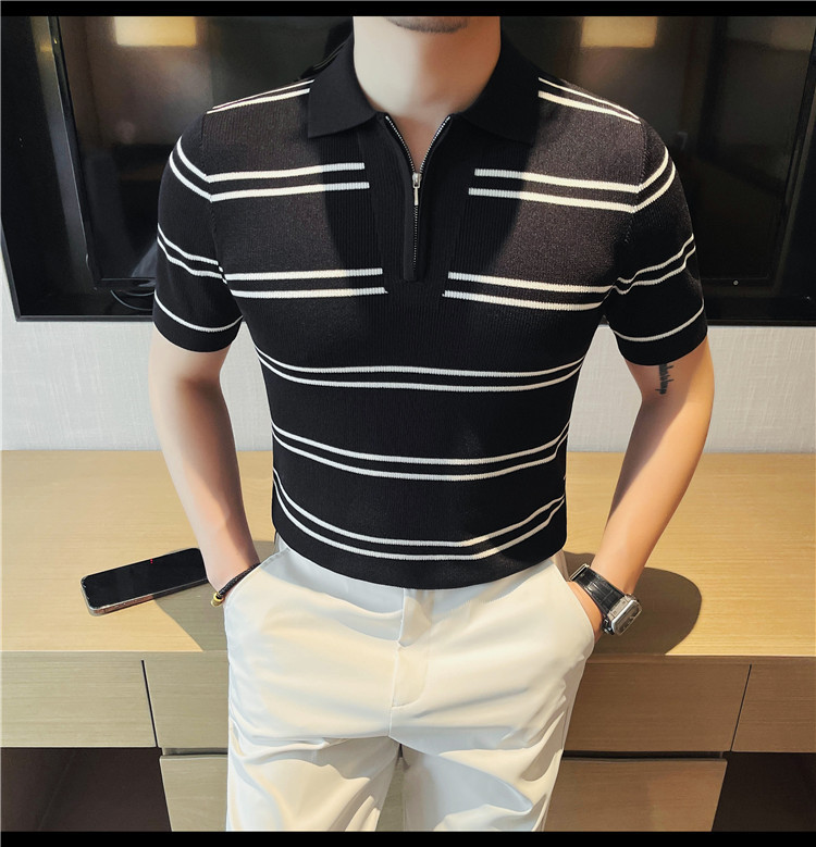 PA53 – Áo polo nam dệt kim sọc ôm body công sở