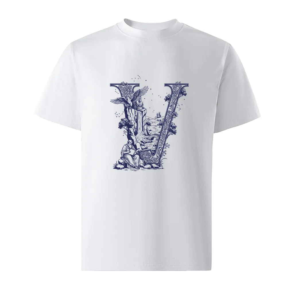 Áo thun nam form rộng Miucho Iconic cotton thoáng mát dày dặn chữ V nghệ thuật nhiều màu 2767_thumbnail_0