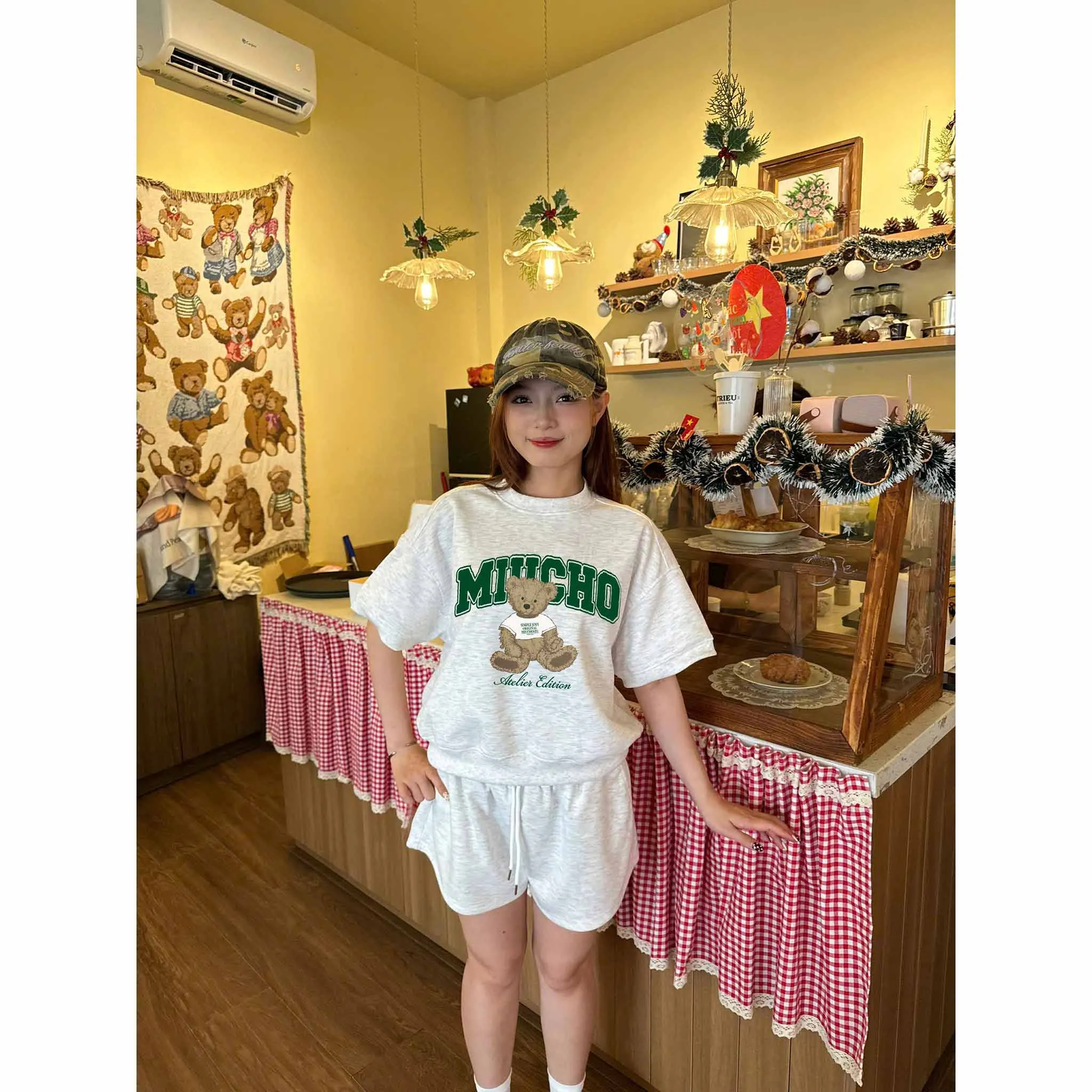 Áo sweater nữ boxy nỉ 2 da Miucho tay ngắn cổ tròn phong cách Hàn Quốc hình gấu đáng yêu 2633_thumbnail_2