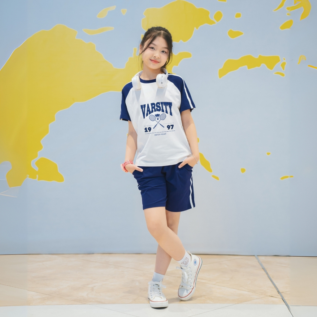 Đồ bộ bé gái màu phối in chữ 'VARSITY'  - Loza Kids BF310