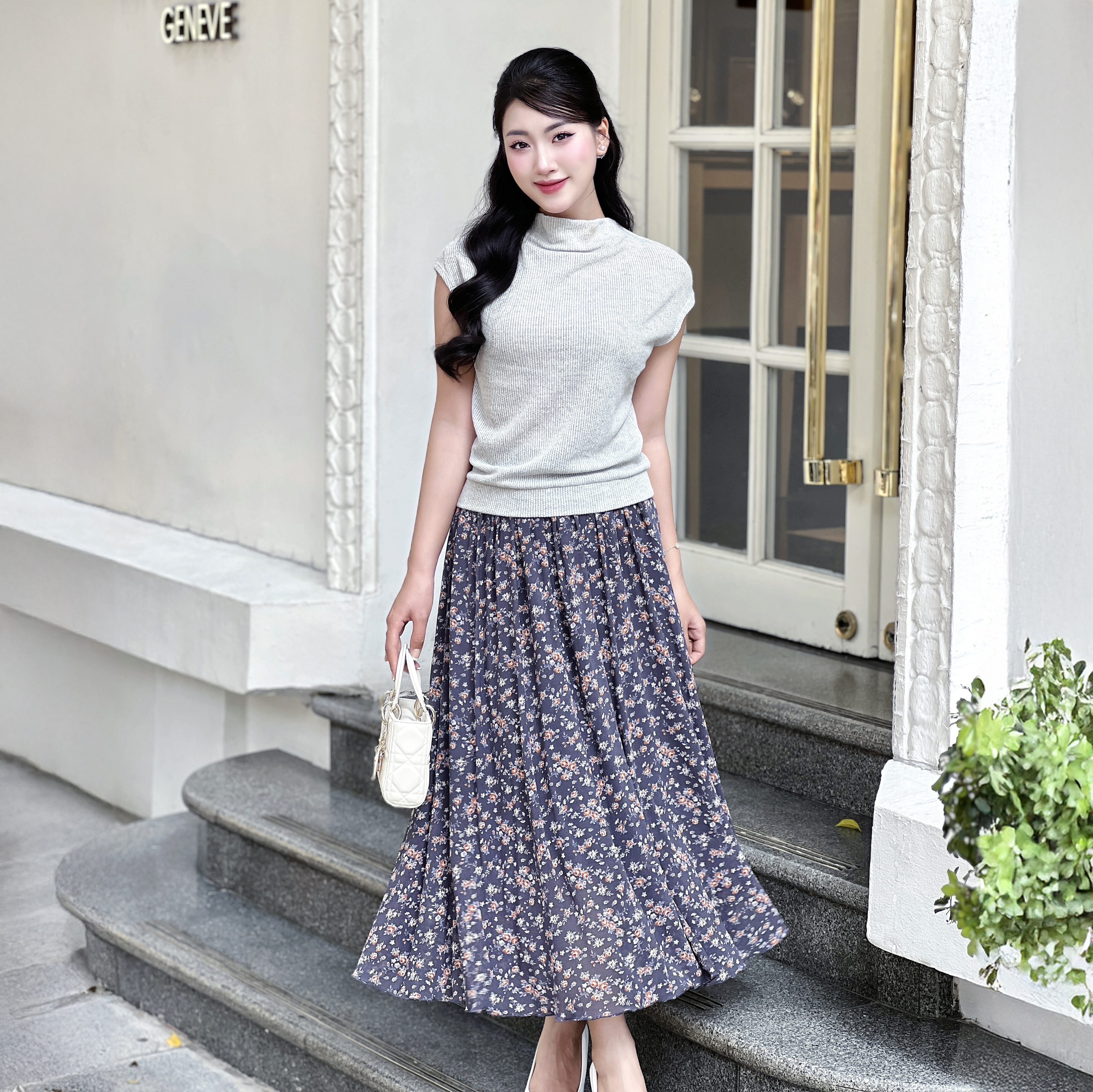 Chân váy dài hoa nhí Narsis B24006 dáng xòe 2 lớp, chất voan nhẹ, phong cách Hàn Quốc._thumbnail_3