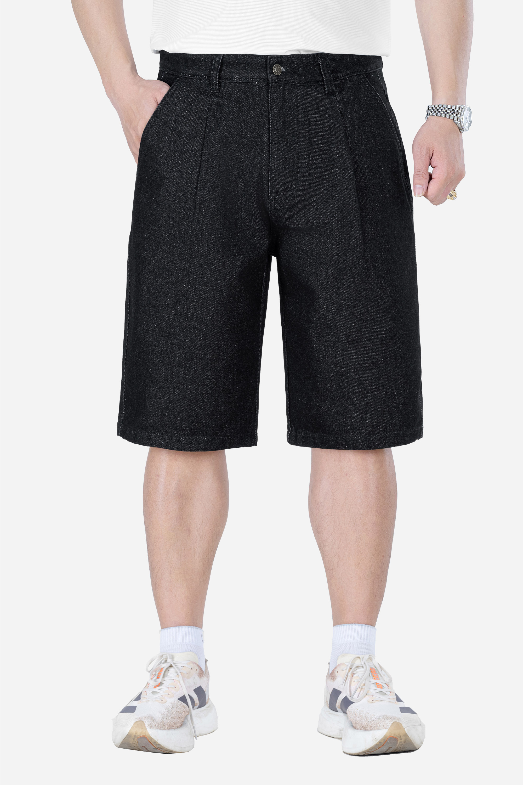 Quần Soọc Jeans 1 Li Nam Trung Niên ANCHI Chất Liệu Cafe Dáng Suông Túi Chéo Màu Đen