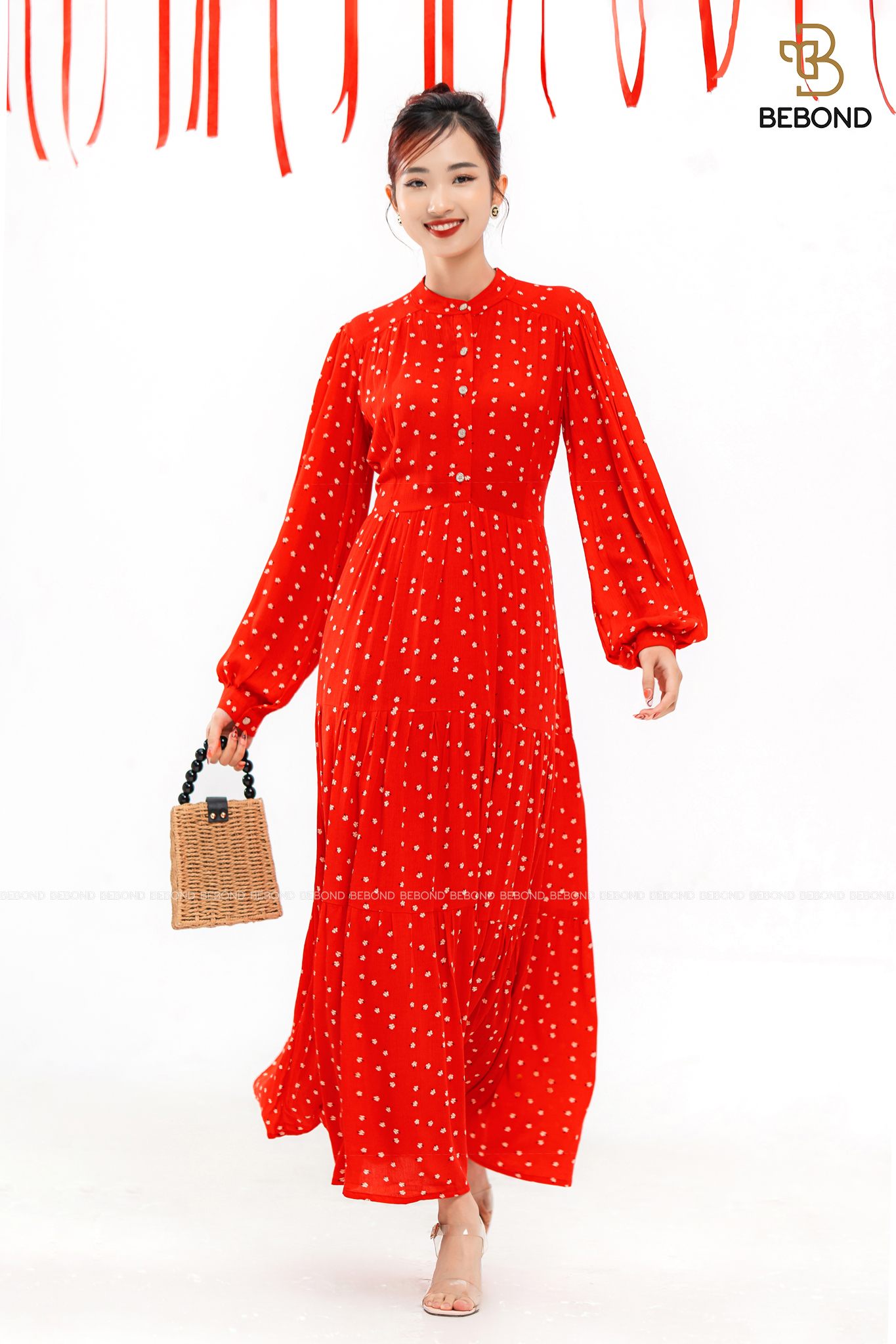 Đầm hoa nhí cổ tàu dáng dài HOA ĐỎ- Drusilla Dress_thumbnail_0