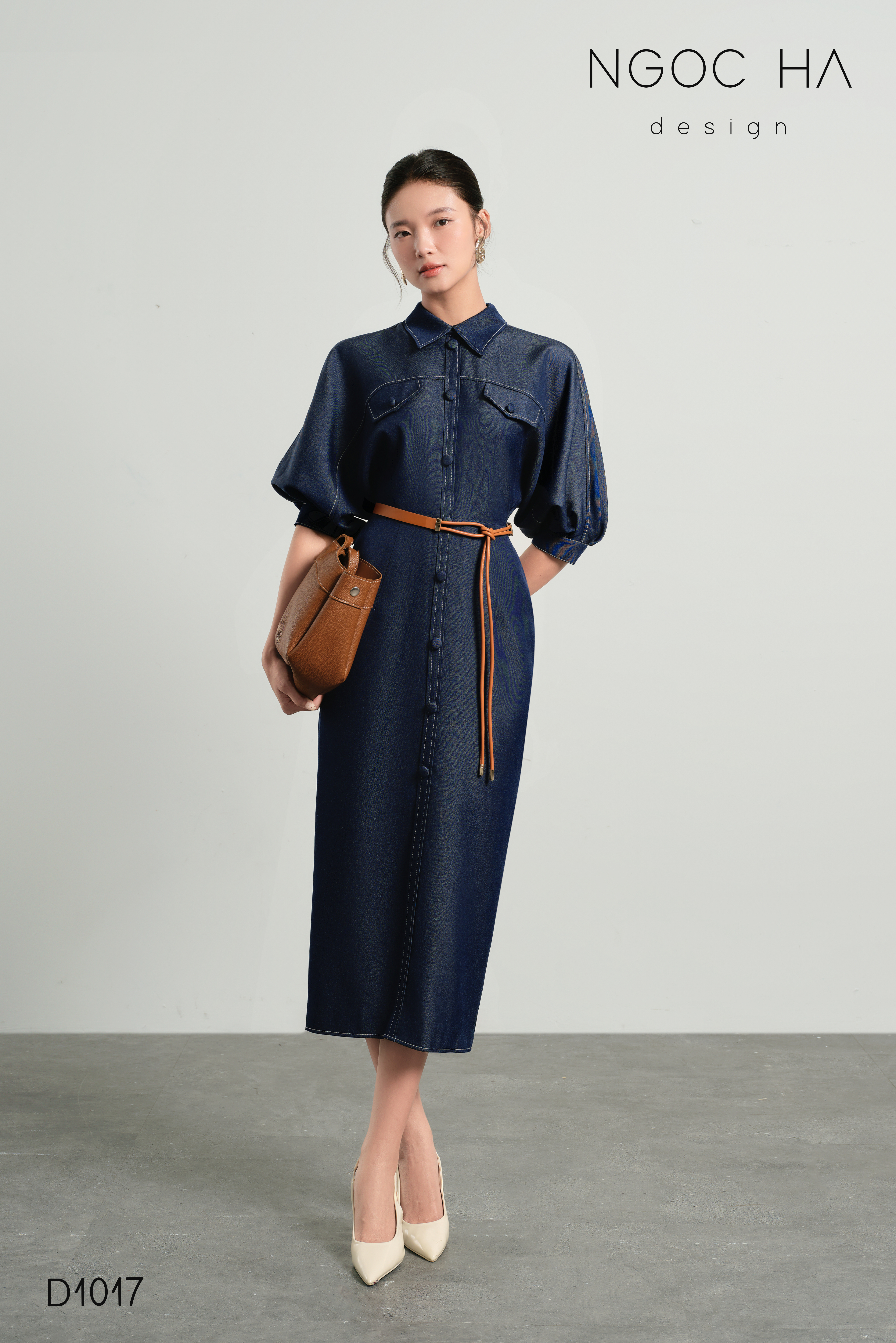 Charles Dress_ Đầm Bò Vai Rớt Màu Xanh D1017