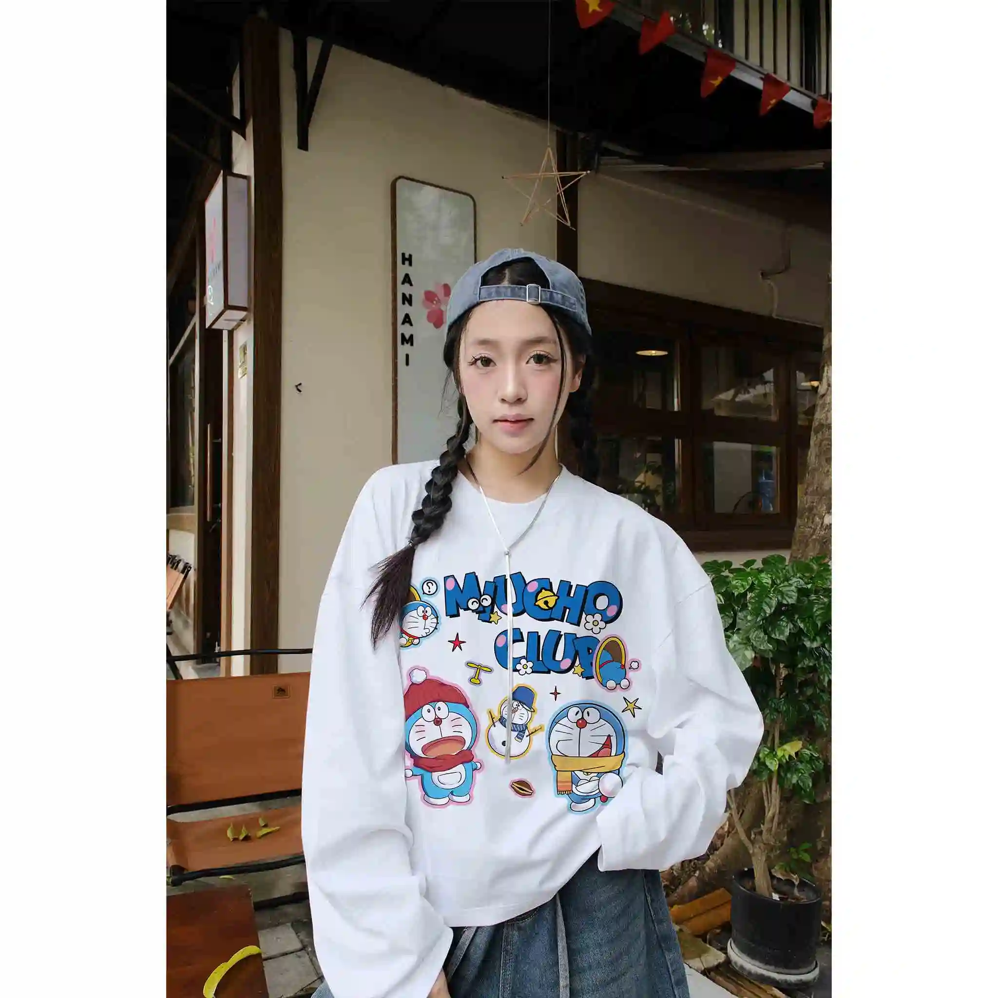 Áo thun boxy local brand Miucho vải cotton thoáng mát tay dài cổ tròn Doremon in mix 2771_thumbnail_3