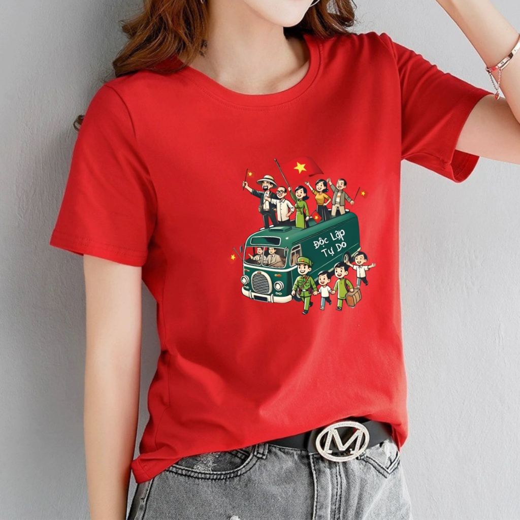 [Form vừa] Áo phông nữ Cờ Đỏ Sao Vàng Việt nam chất liệu thun cotton - Áo thun nữ 'Độc lập tự do' - LOZA G0400_thumbnail_9