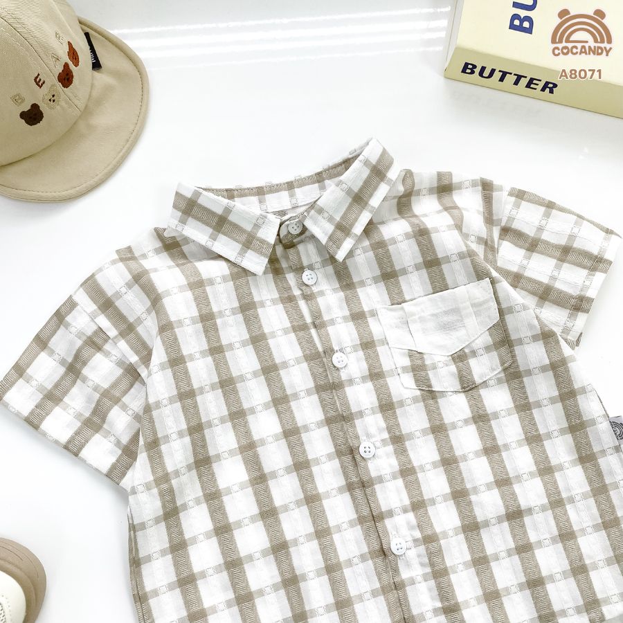 Áo cộc sơ mi caro NÂU phối túi ngực trắng_thumbnail_2