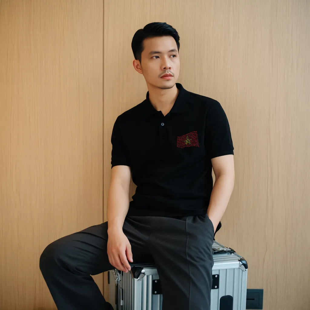 Áo polo nam cờ đỏ sao vàng PLCSD2449 Miucho Iconic vải polyester thoáng mát cổ trụ in typography_thumbnail_2