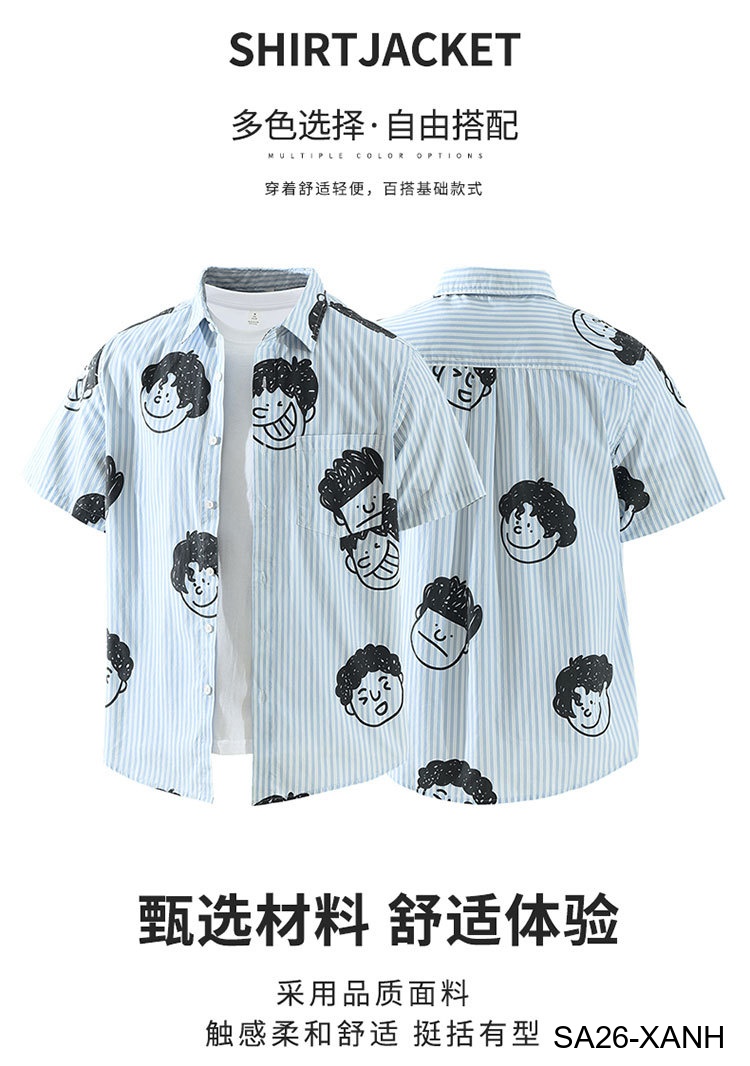 SA26 - Áo sơ mi nam tay ngắn họa tiết mặt cười phong cách Nhật Bản, chất cotton mềm mại, form rộng thoải mái_thumbnail_11