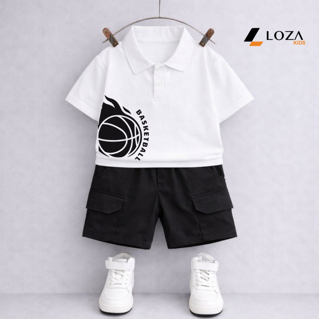 Set bộ bé trai hình bóng rổ (gồm Áo polo + Quần đùi) - Loza Kids BU652_thumbnail_4