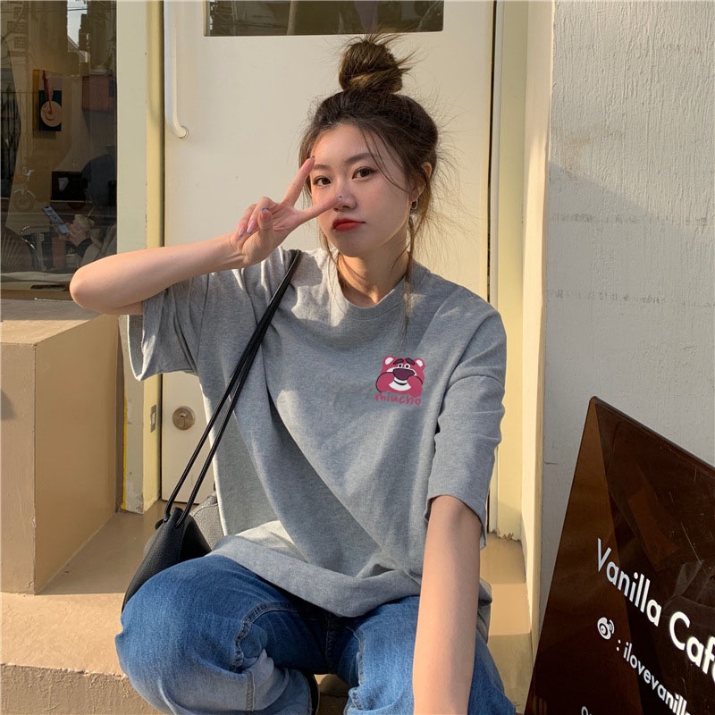 Áo thun gấu dâu lotso form rộng AT364 Miucho basic tee tay lỡ dành cho nam nữ in graphic_thumbnail_3