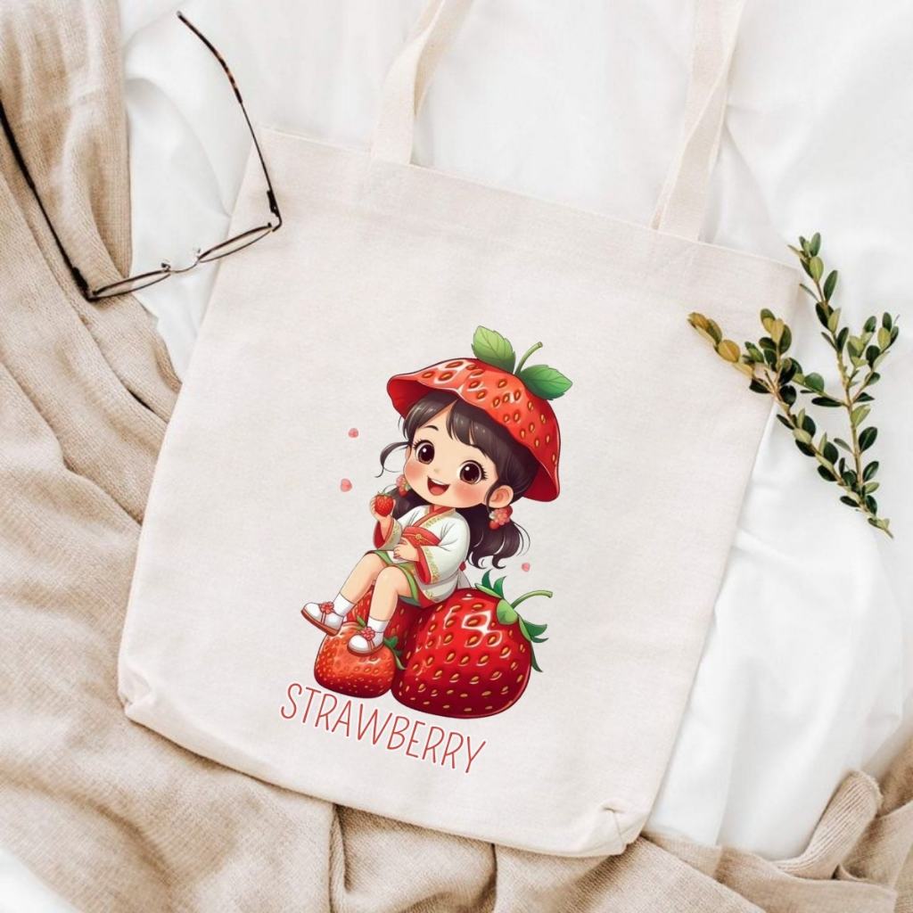 Túi Tote BST cô gái  - Túi vải canvas có túi phụ và khoá kéo đựng vừa A4 và laptop (33x37cm) - TOTE28_thumbnail_0