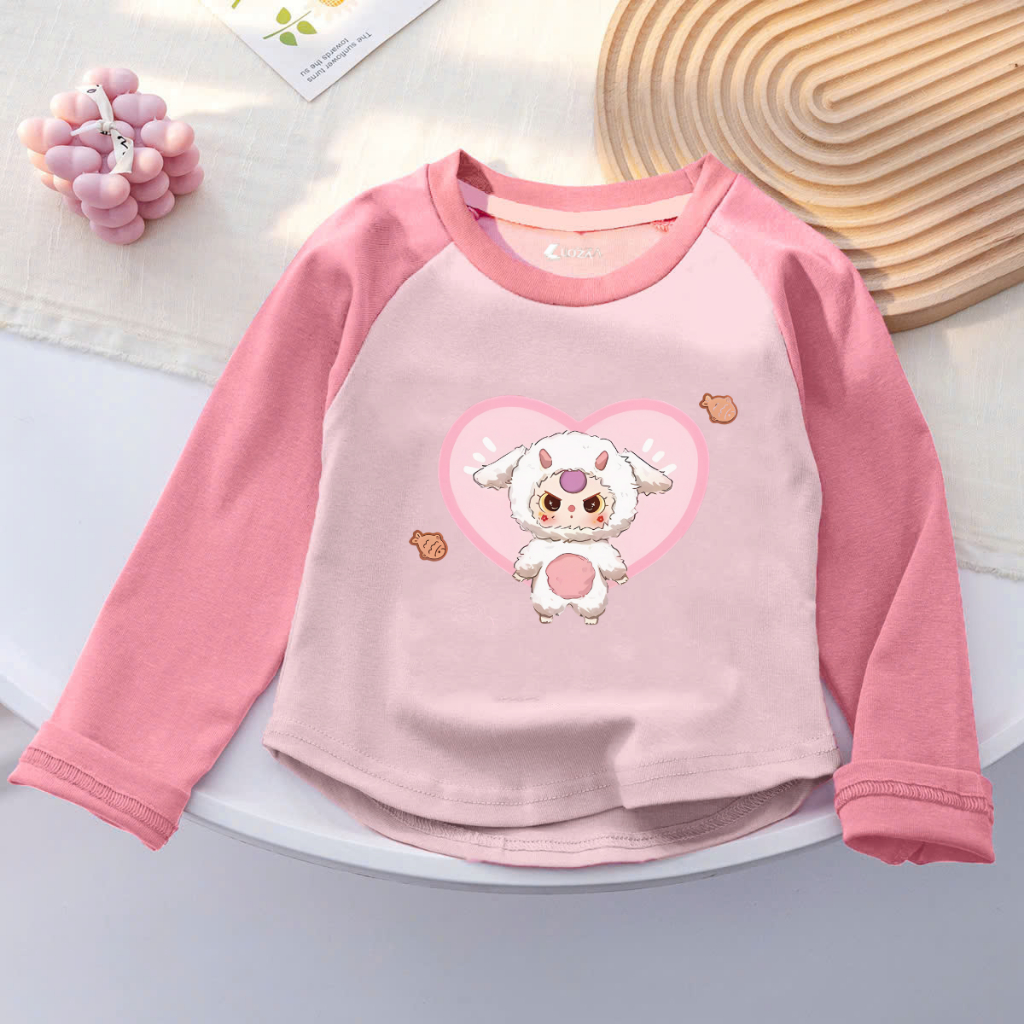 Áo thu đông cho bé gái chất borip co giãn 4 chiều - Áo dài tay bé gái hình dễ thương - Loza Kids AD001