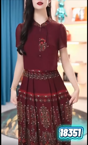 18351-Đầm voan xòe đổ đô giả kiểu rời cổ tàu cách điệu (voan,lót)