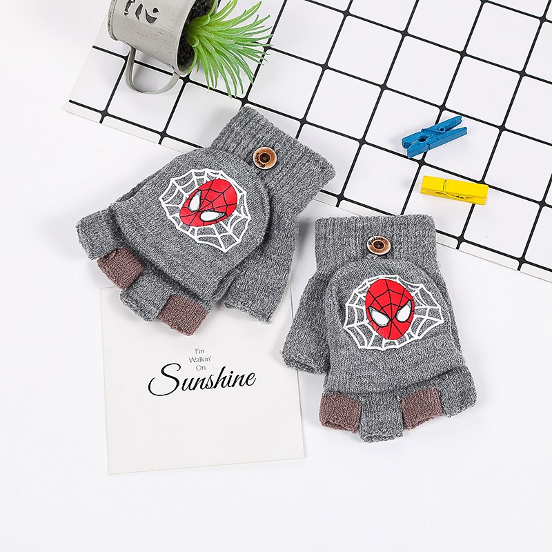 Găng Tay Len Trẻ Em Hở Ngón Có Bao Che Ngón Tay, Hoạt Hình Nhện, Giữ Ấm Mùa Đông Cho Bé Trai Bé Gái 332TL_thumbnail_3