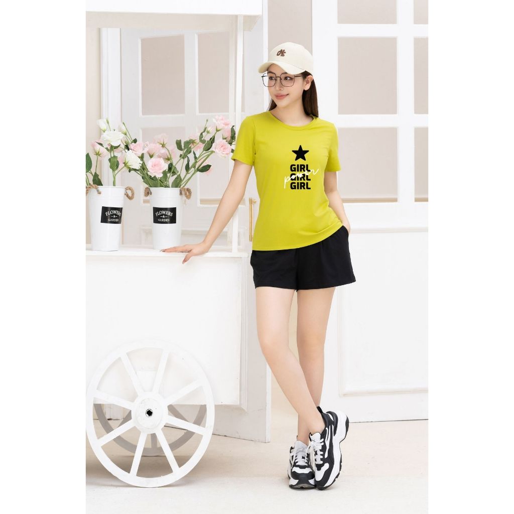 [Form Vừa] Đồ bộ nữ in chữ GIRL (áo thun + quần đùi) - Set cộc tay mặc nhà/ đi chơi LOZA VP37