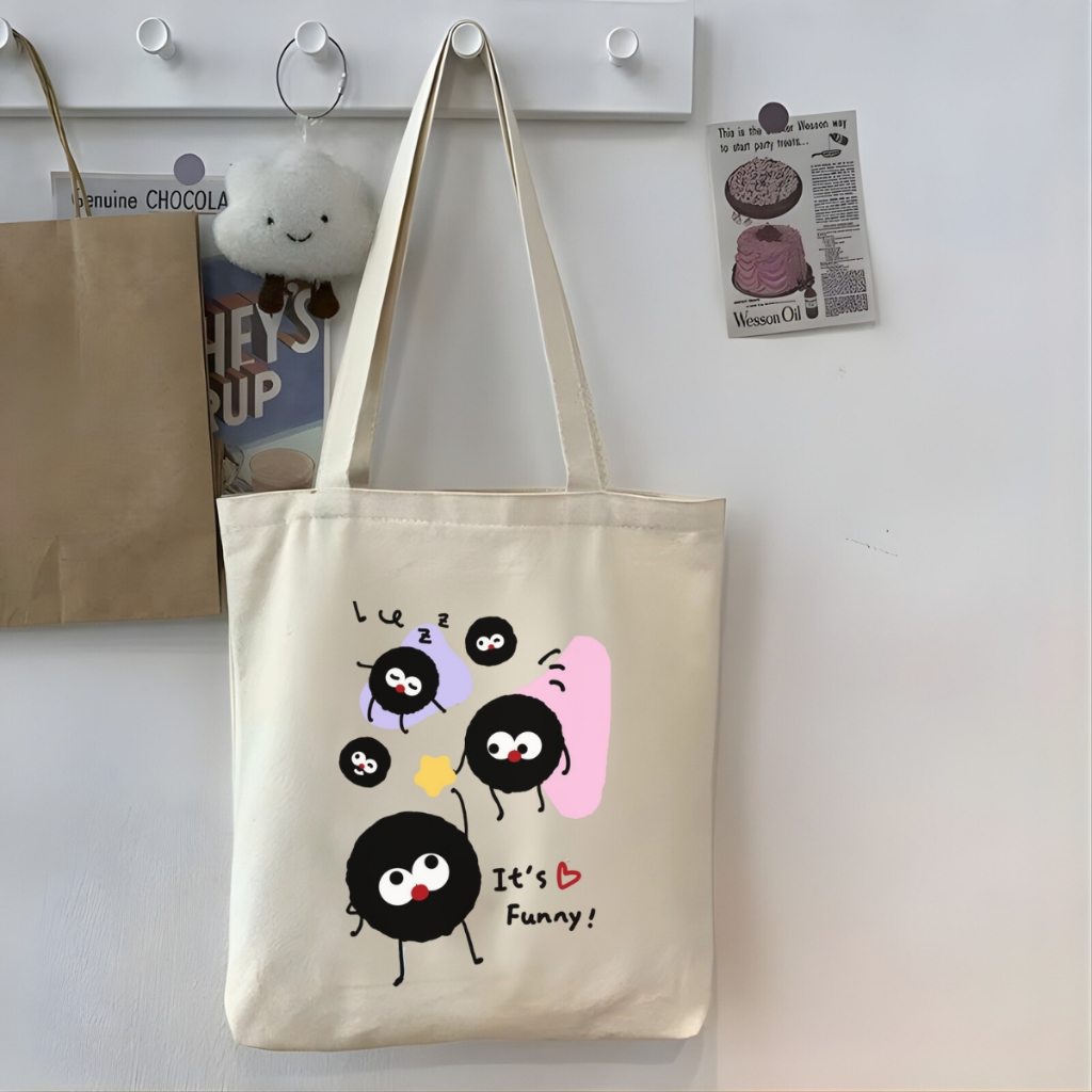 Túi tote vải canvas đeo vai, có khóa kéo và ngăn phụ, hình Ghibli Vô diện, Calcifer - WE TEE WTU07_thumbnail_1