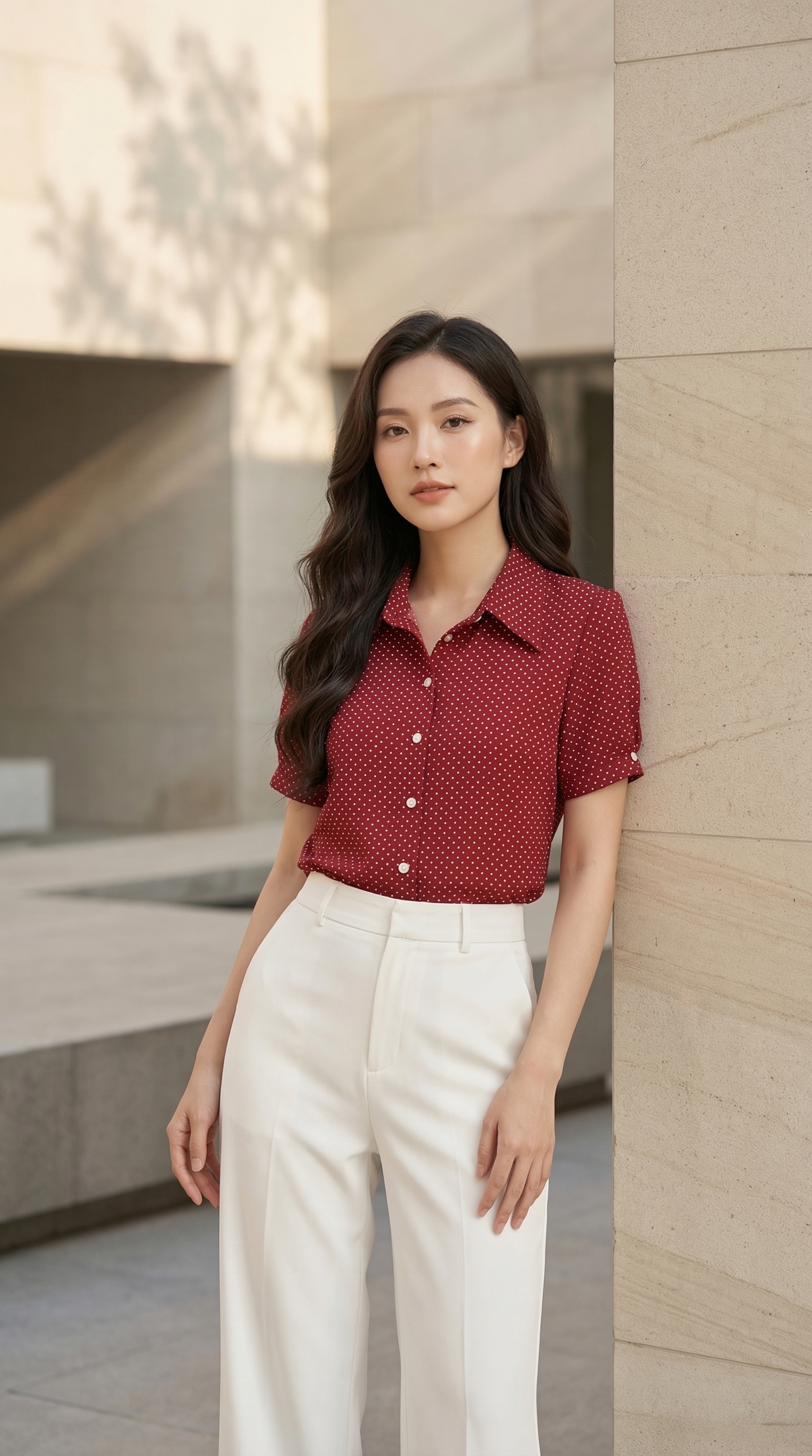 Áo sơ mi công sở TRALI 25106 chấm bi đỏ_thumbnail_3
