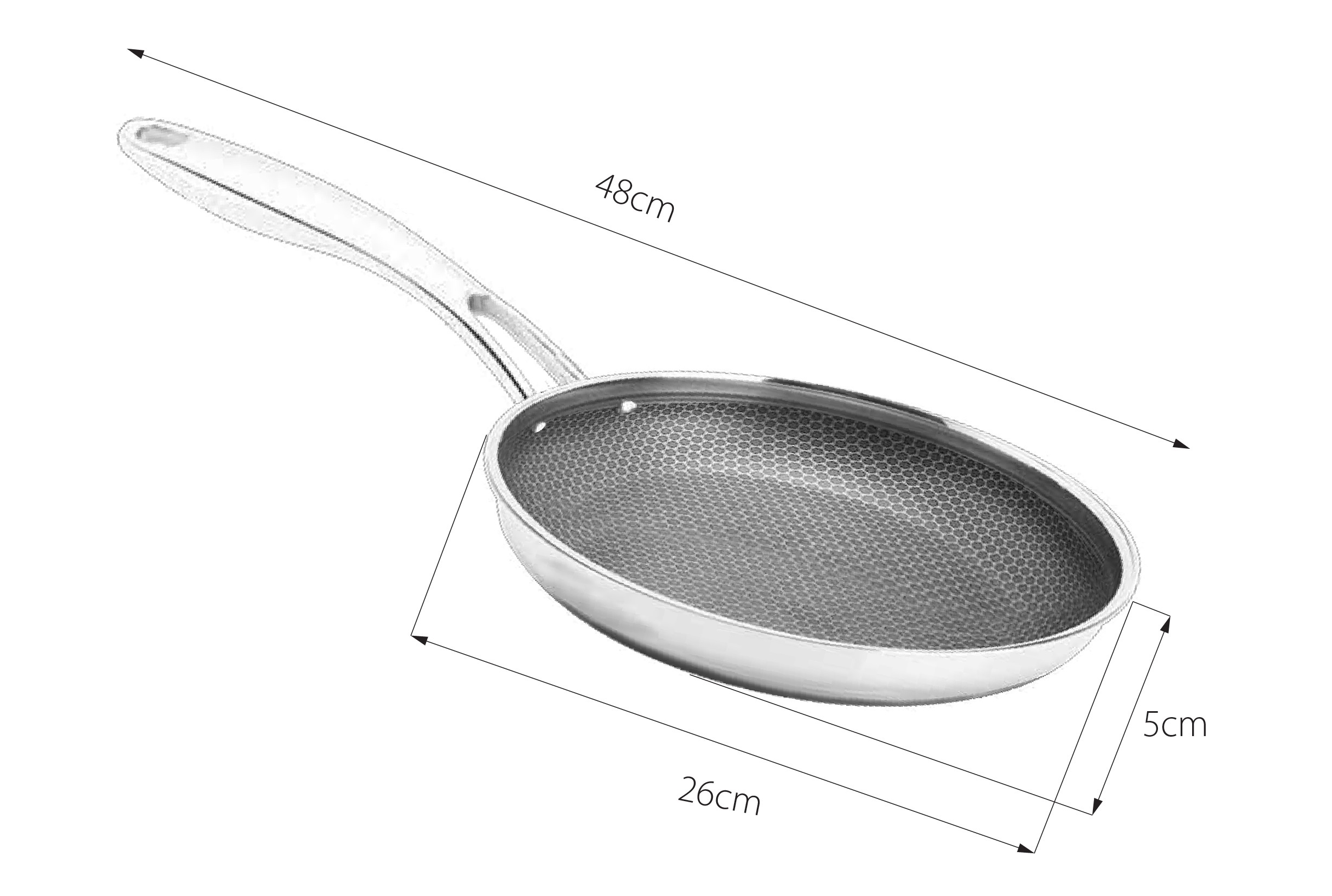 Chảo tổ ong chống dính 265IOHC  dạng tay cầm đáy liền 3 lớp Inox Sus304_thumbnail_2