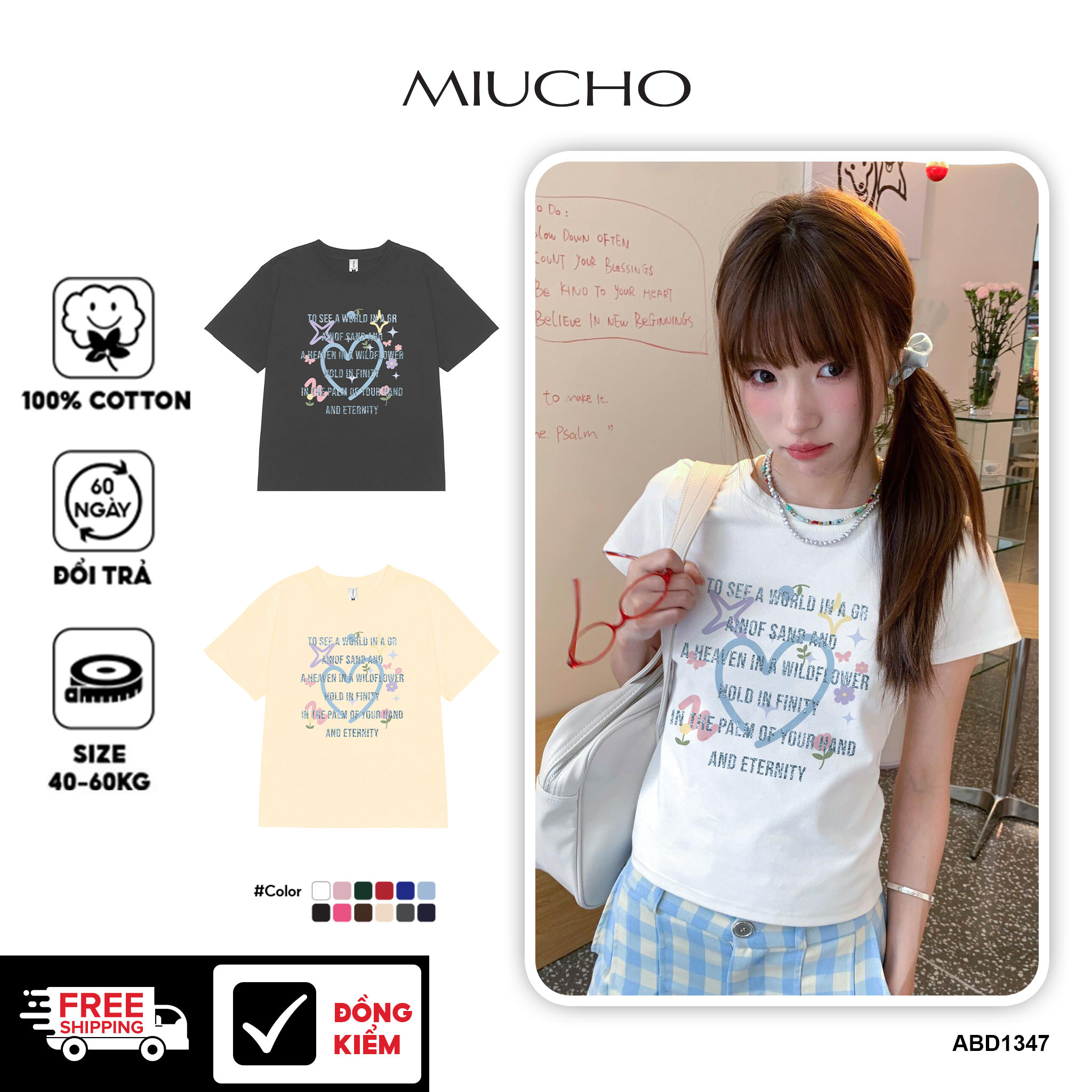Áo Thun baby tee trái tim form ôm ABD1347 Miucho vải cotton co giãn in mix