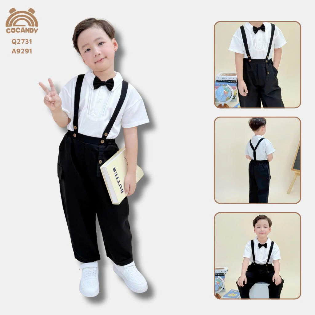 Quần dài ĐEN phối 2 quai dây kèm nơ