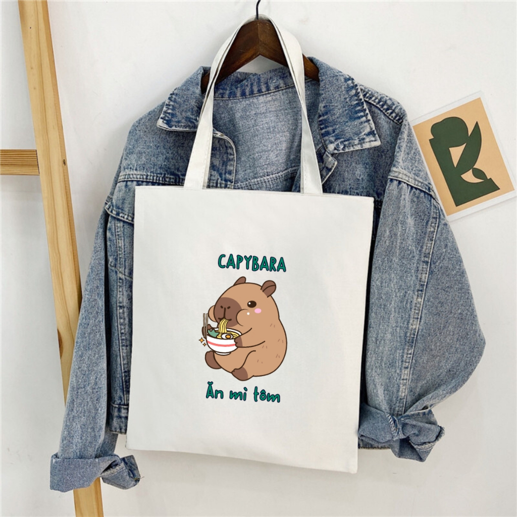 Túi tote in hình Capybara có túi phụ- Túi vải canvas kích thước 33x37cm đựng vừa A4 và laptop - TOTE05_thumbnail_14