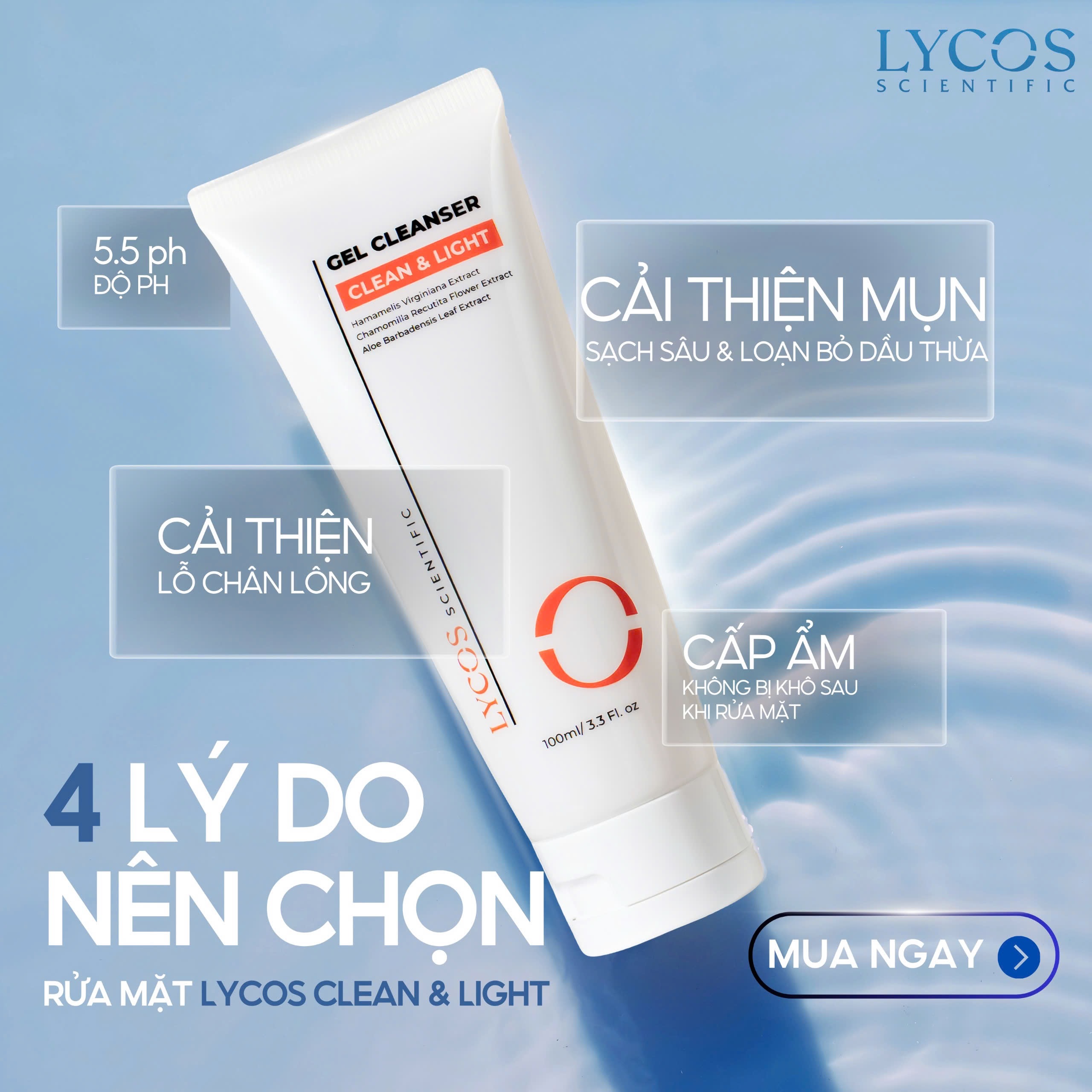 Gel rửa mặt LYCOS Clean & Light Làm Sạch Sâu, Hỗ Trợ Kháng Viêm, Làm Dịu Da 100ml_thumbnail_2