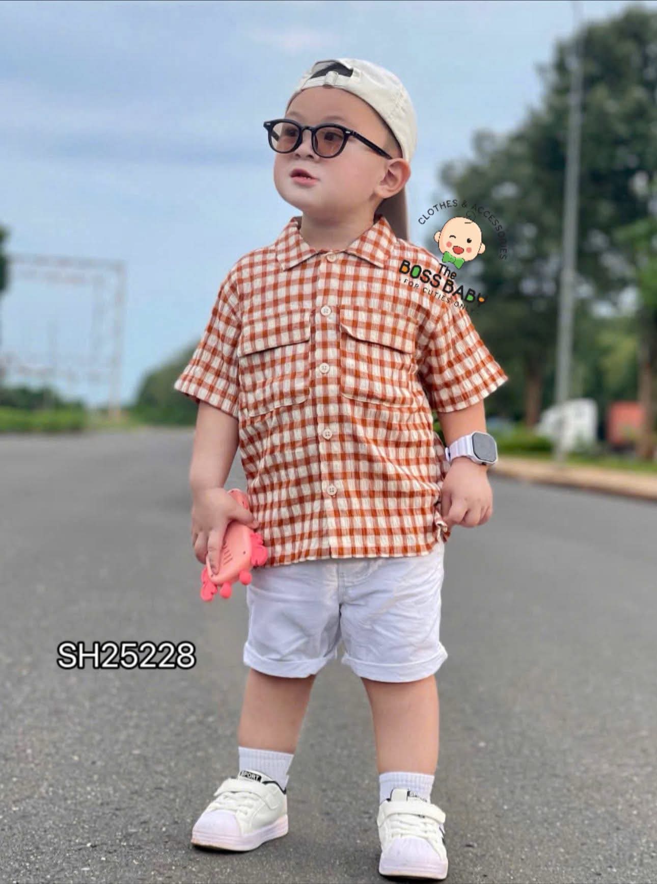 Set bộ sơmi kaki kẻ ô caro cam