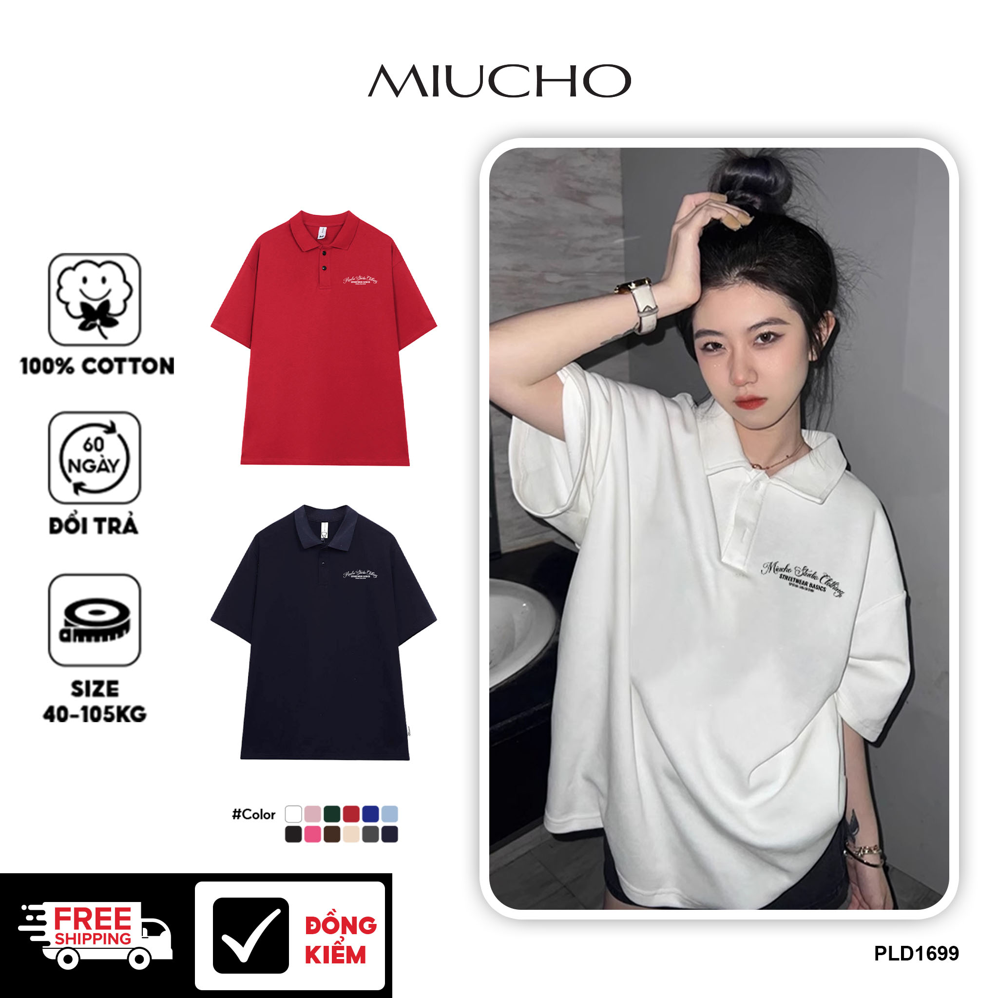 Áo polo nữ form rộng chất vải cotton co giãn thoáng mát PLD1699 Miucho in basic