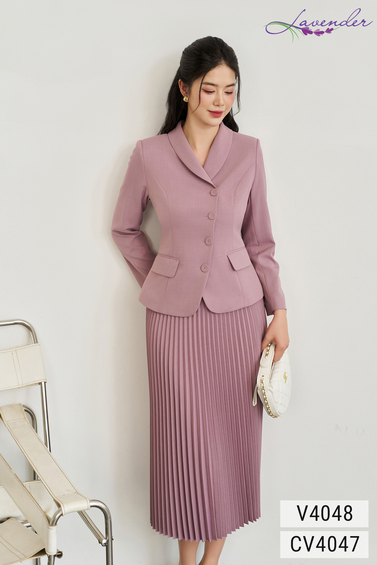 Chân váy chữ A Thời trang Lavender dập ly tím CV4047