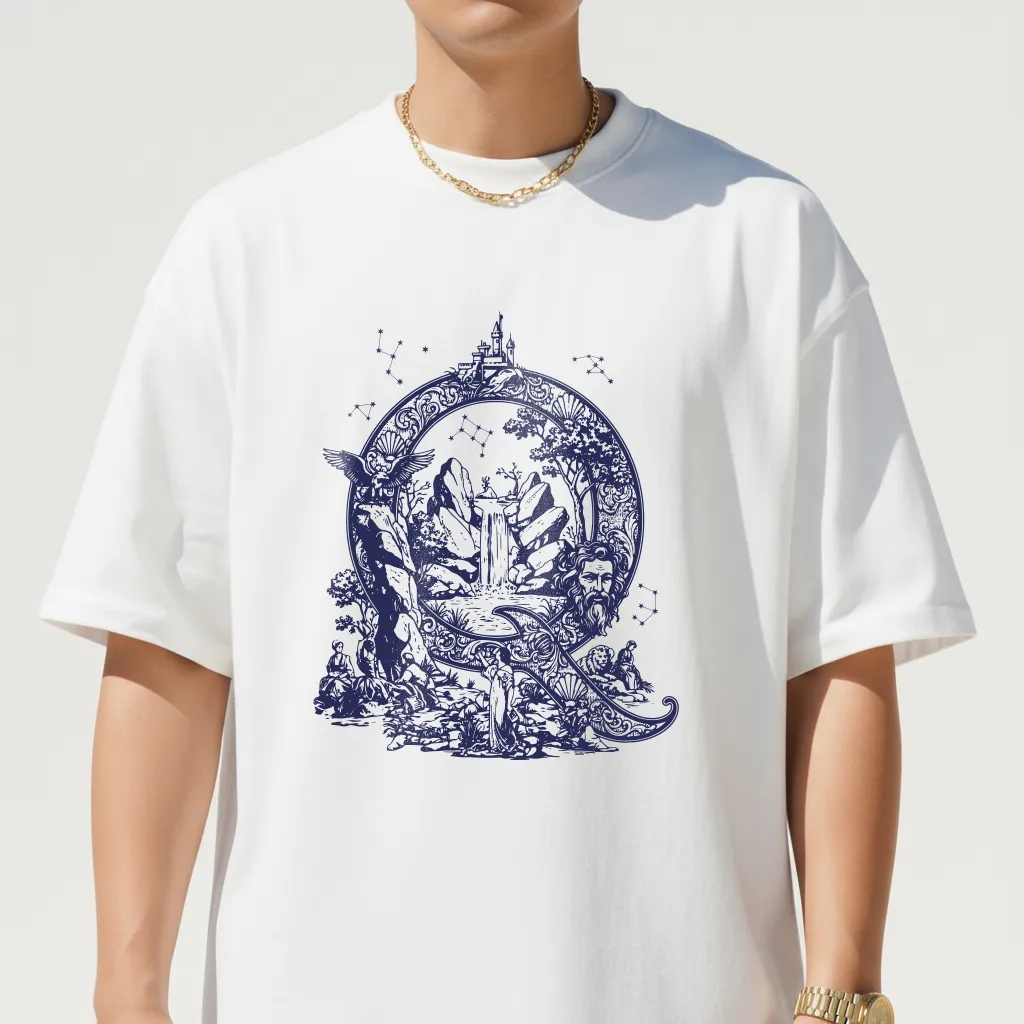 Áo thun form rộng Miucho Iconic chữ Q nghệ thuật vải cotton thoáng mát cổ tròn tay ngắn 2762_thumbnail_5